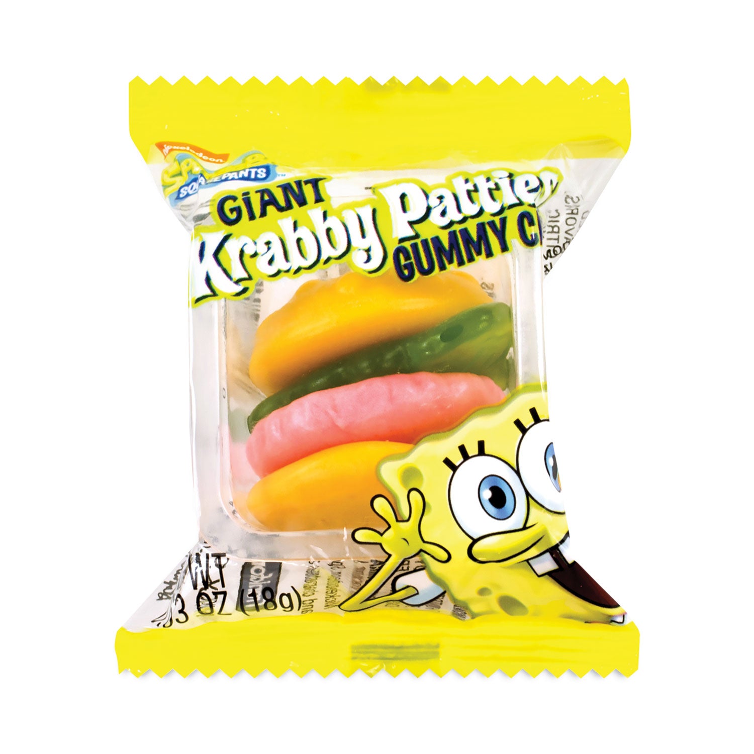 SpongeBob Squarepants Giant Krabby Patties Gummy Candy, 0.63 oz Pack, 36/Carton