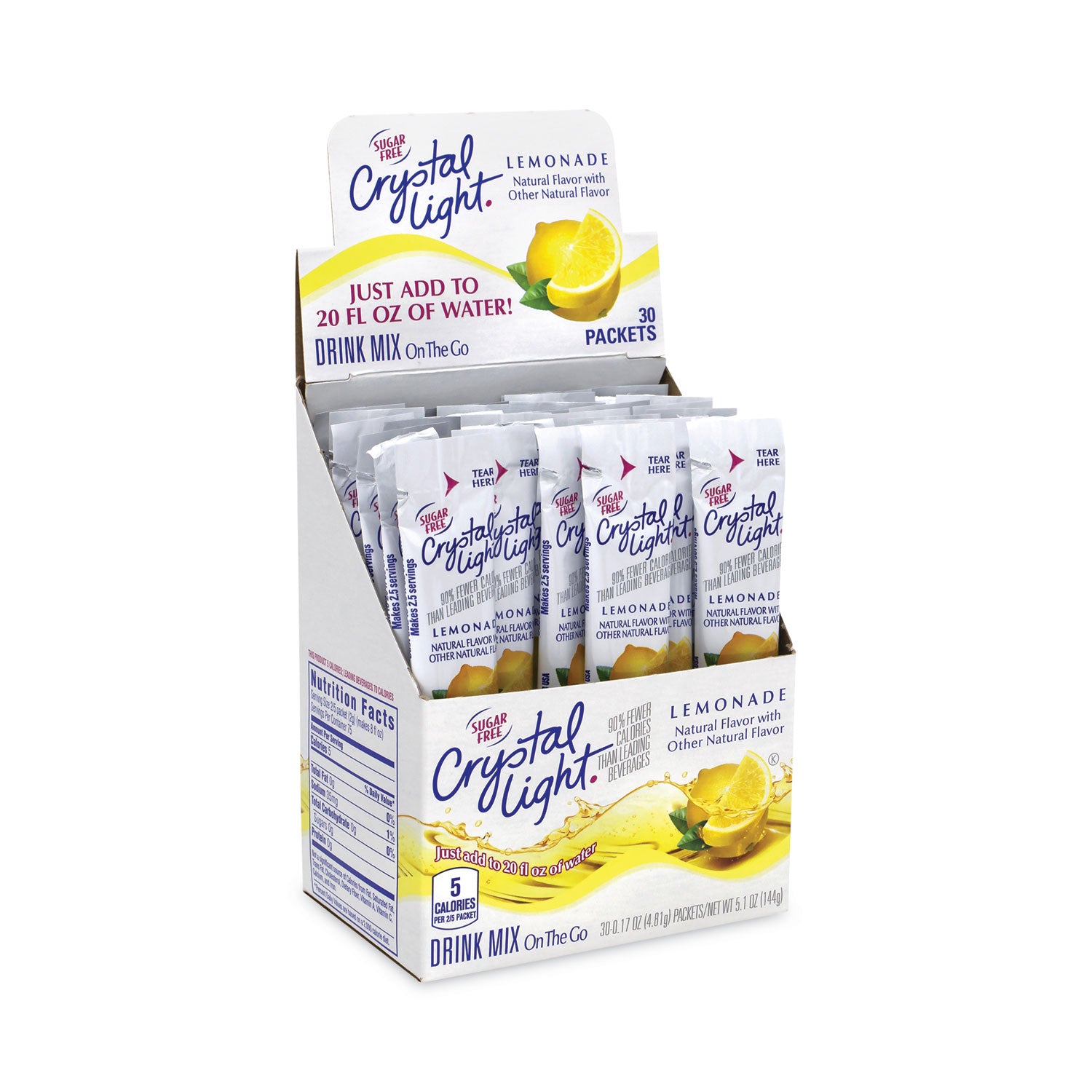 Crystal Light® On-The-Go Sugar-Free Drink Mix, Lemonade, 0.17 oz Single-Serving Tubes, 30/Pack, 2 Packs/Carton