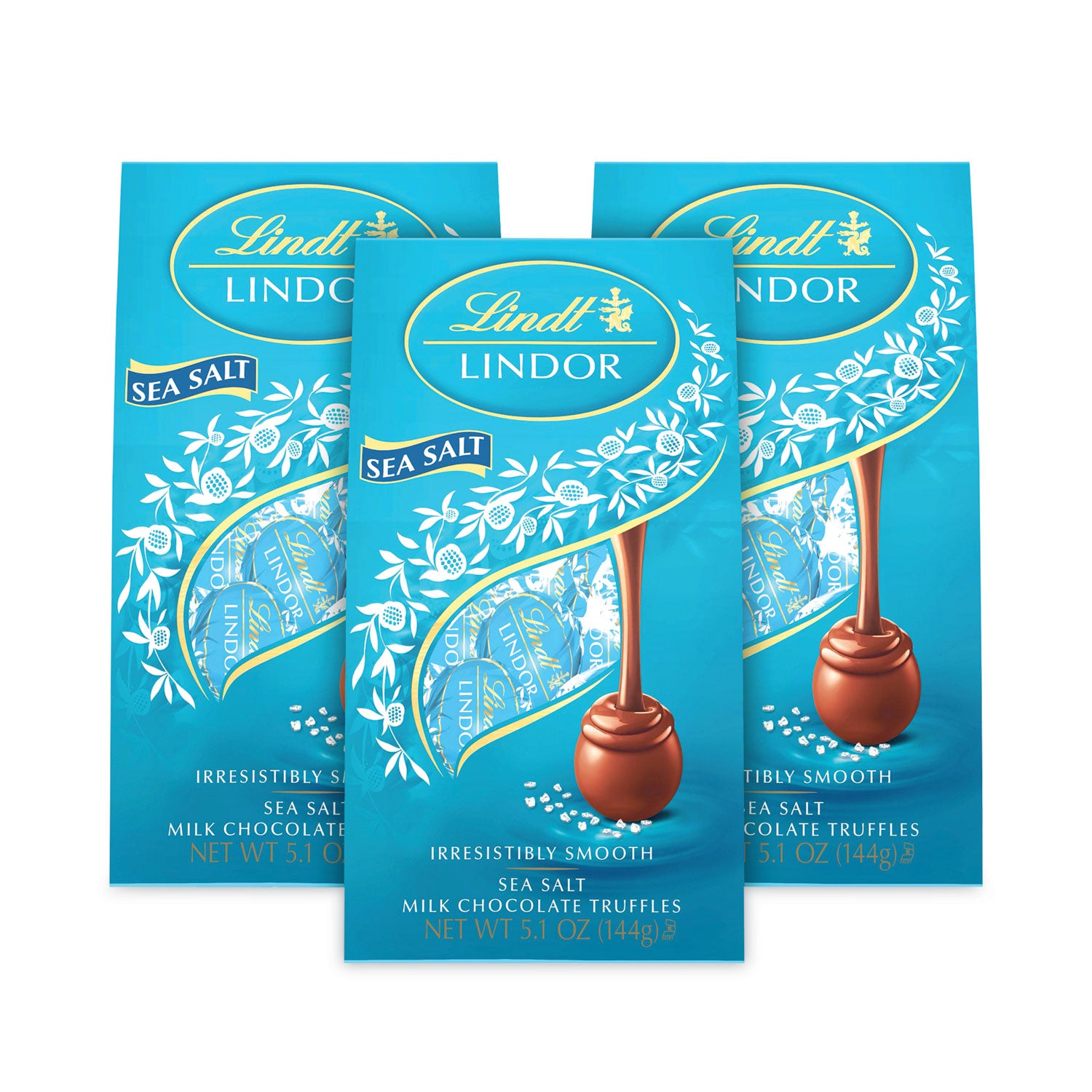 Lindt Lindor Truffles Milk Chocolate Sea Salt, 5.1 oz Bag, 3 Bags/Pack