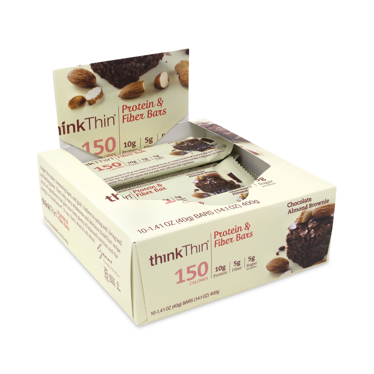 thinkThin® High Protein Bars, Almond Brownie, 1.41 oz Bar, 10 Bars/Carton