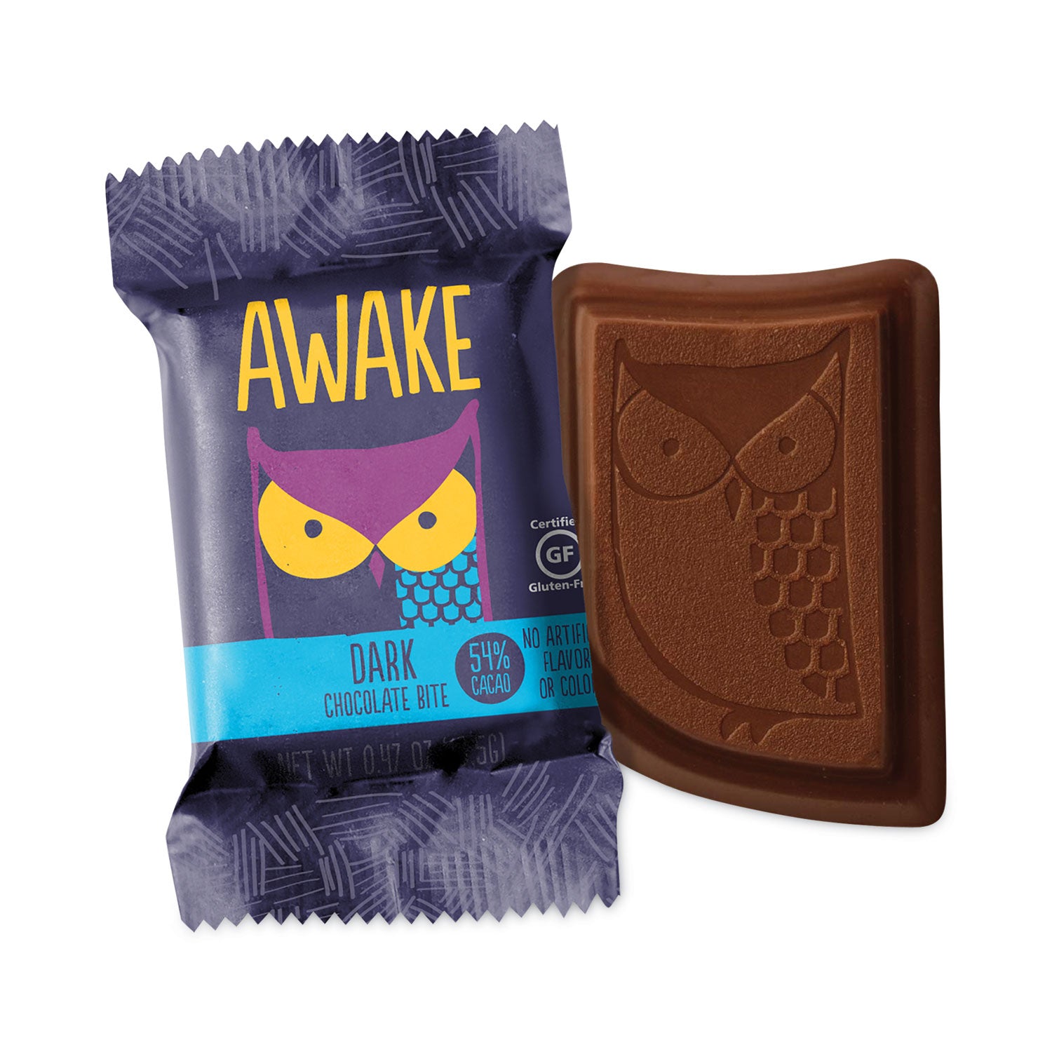 Caffeinated Dark Chocolate Bites, 0.47 oz Bars, 50 Bars/Carton