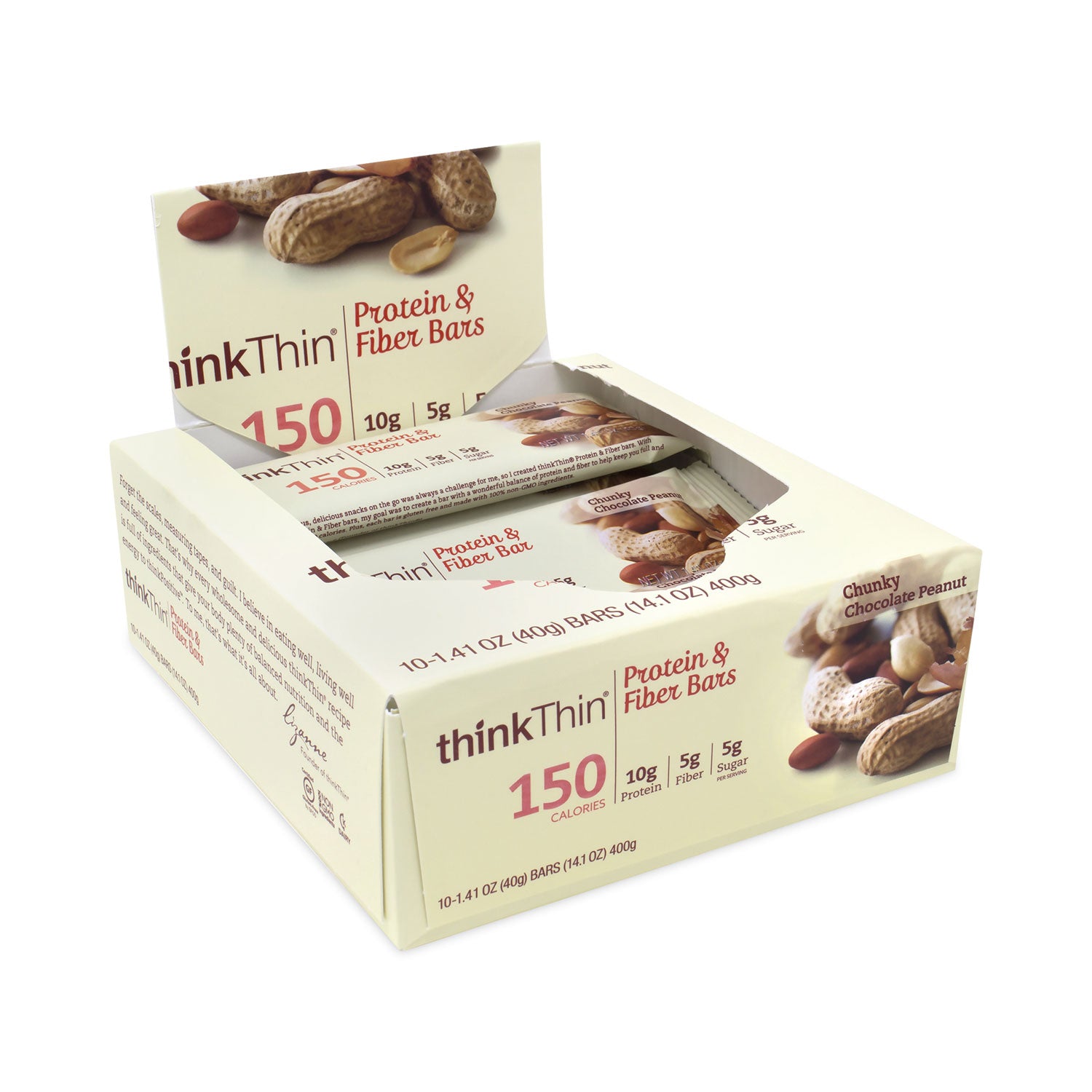 thinkThin® High Protein Bars, Chunky Chocolate Peanut, 1.41 oz Bar, 10 Bars/Carton