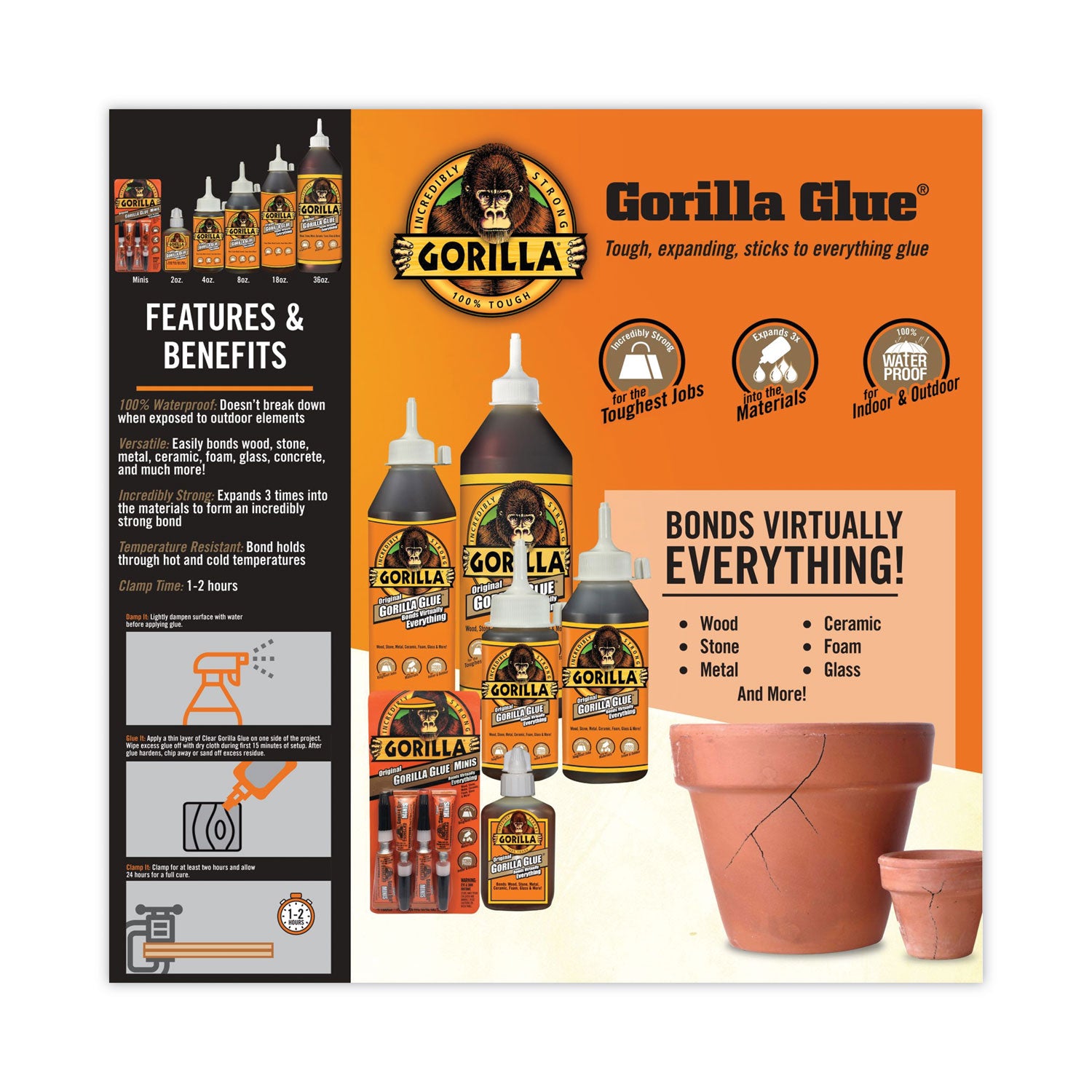 Gorilla® Original Formula Glue, 4 oz, Dries Light Brown