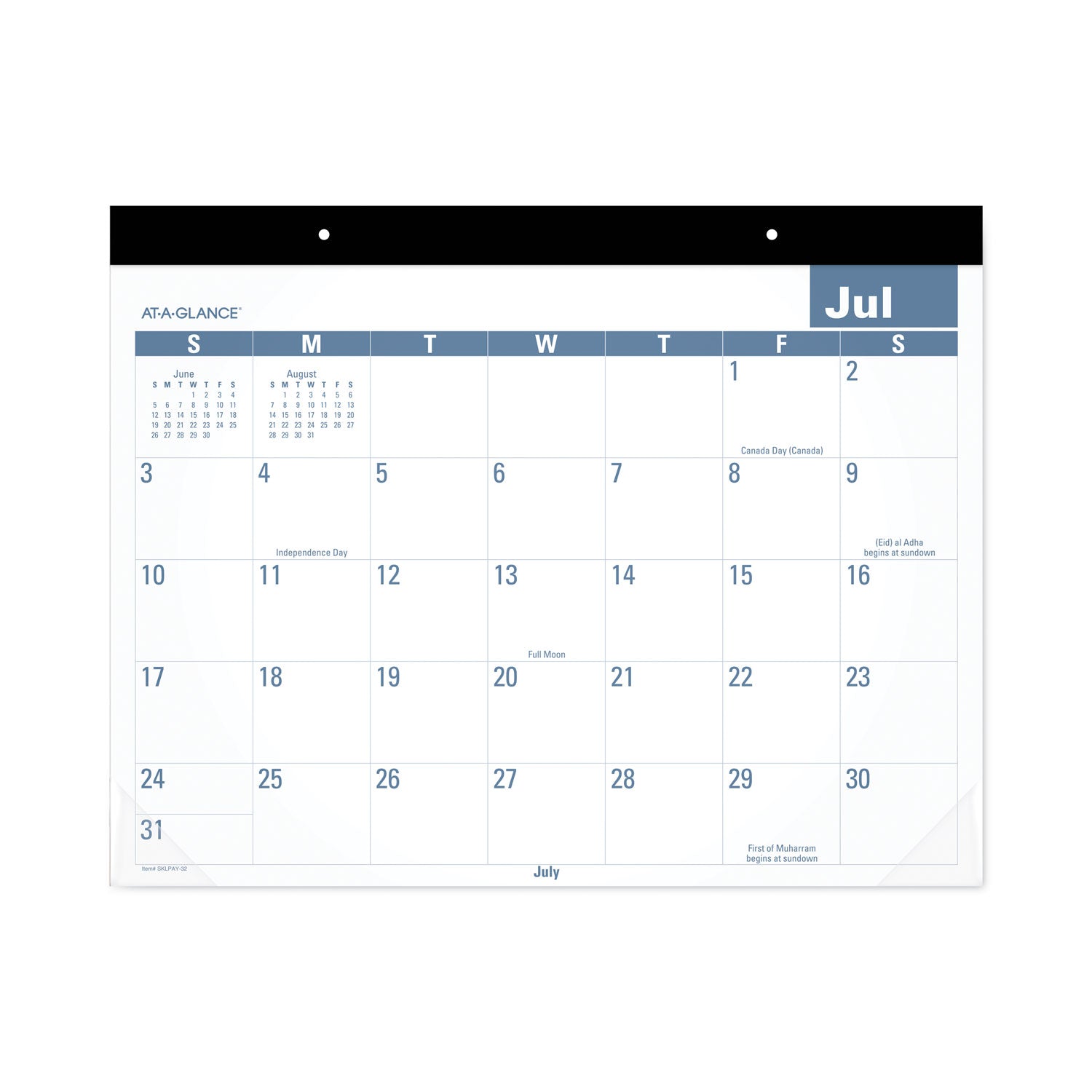 AT-A-GLANCE® Academic Large Print Desk Pad, 21.75 x 17, White/Blue Sheets, 12 Month (July to June): 2024 to 2025