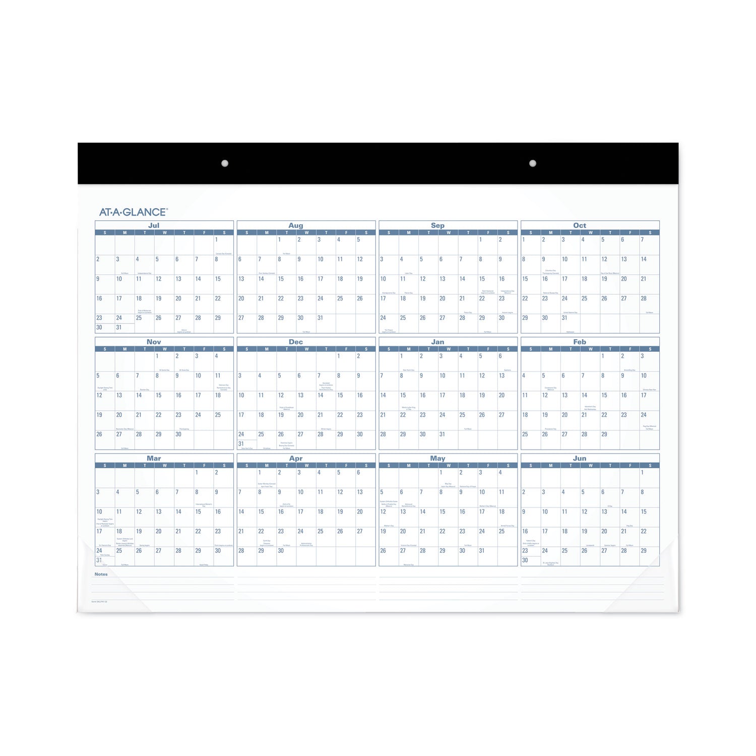 AT-A-GLANCE® Academic Large Print Desk Pad, 21.75 x 17, White/Blue Sheets, 12 Month (July to June): 2024 to 2025