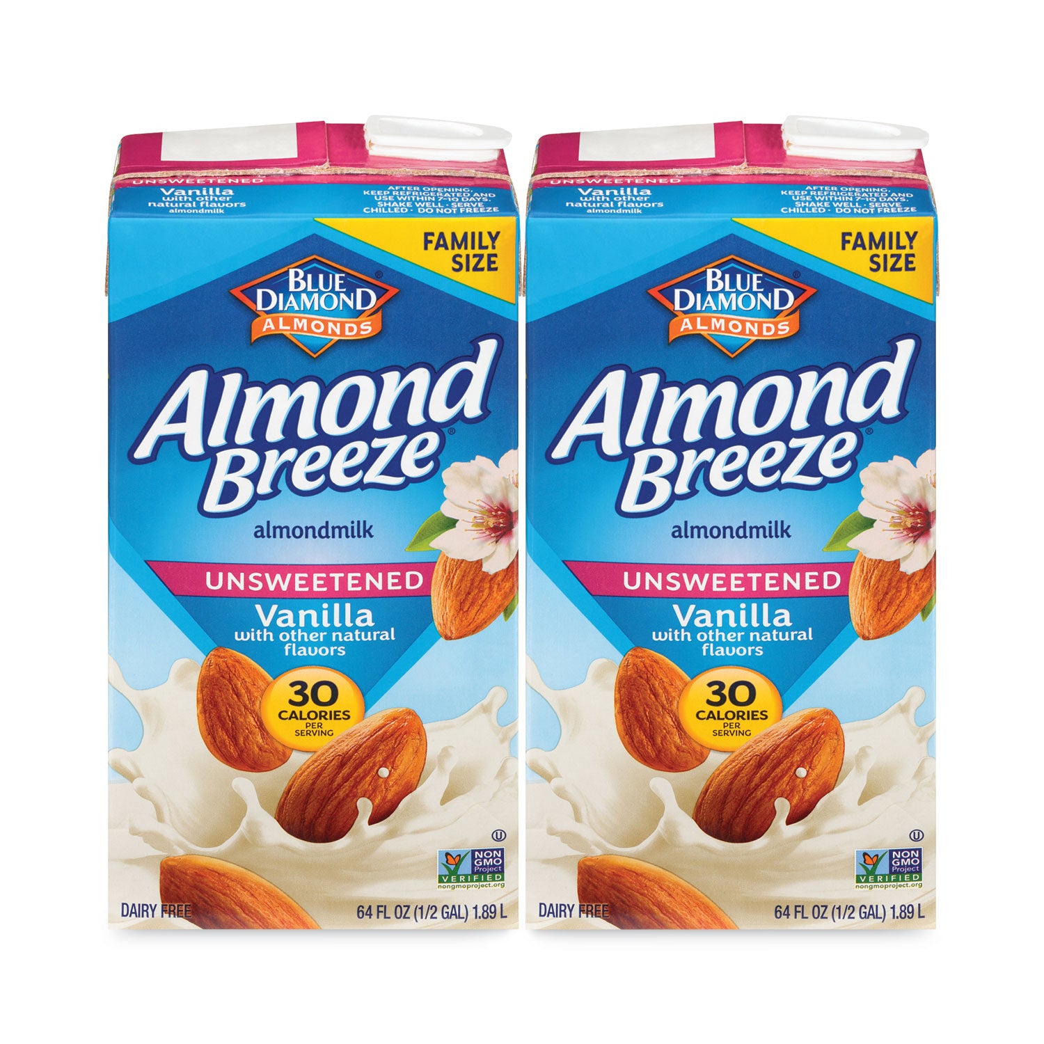 Blue Diamond® Almond Breeze Almond Milk, Unsweetened Vanilla, 64 oz Carton, 2/Pack