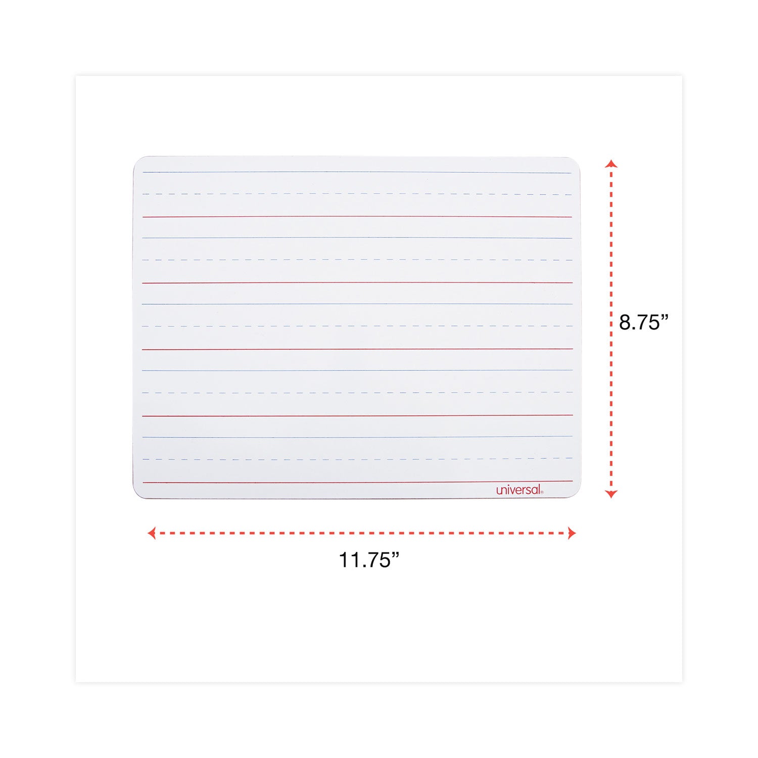 Universal® Lap/Learning Dry-Erase Board, Penmanship Ruled, 11.75 x 8.75, White Surface, 6/Pack