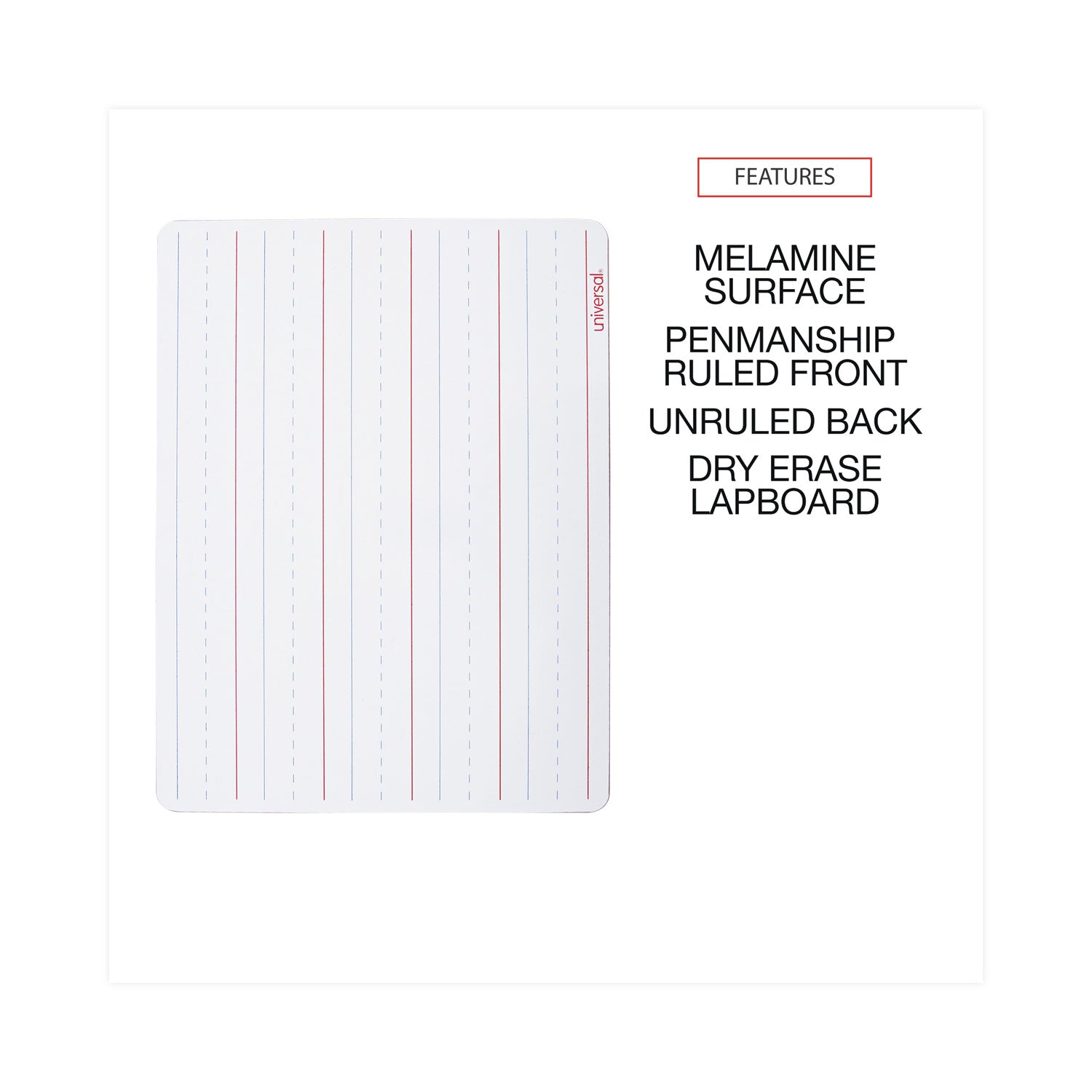 Universal® Lap/Learning Dry-Erase Board, Penmanship Ruled, 11.75 x 8.75, White Surface, 6/Pack