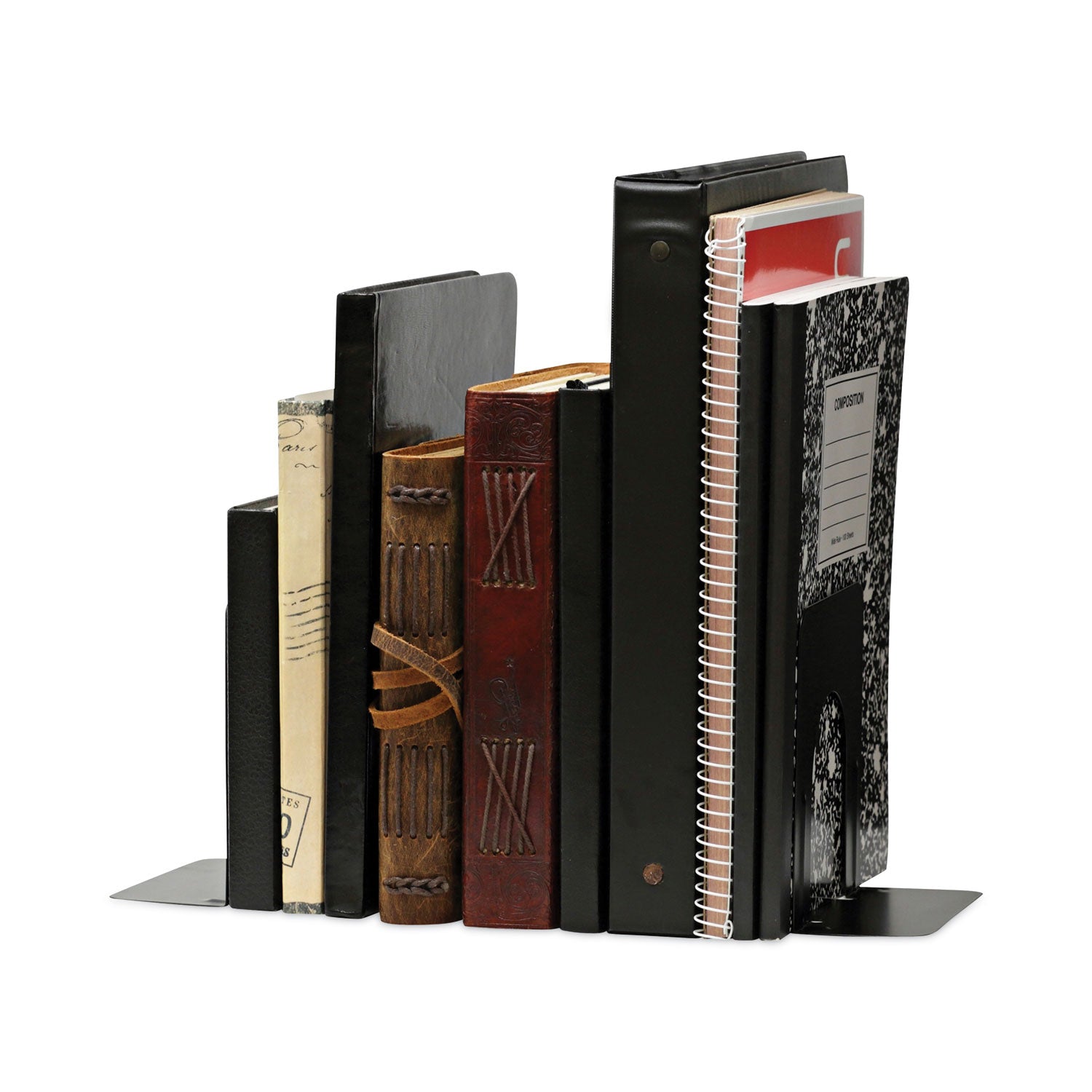 Universal® Economy Bookends, Standard, 4.75 x 5.25 x 5, Heavy Gauge Steel, Black, 1 Pair