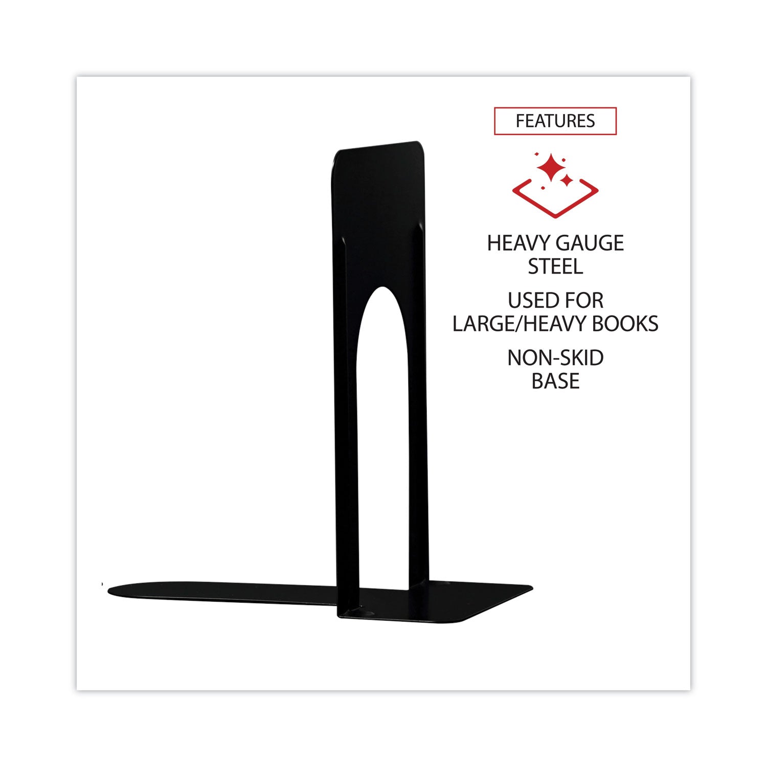 Universal® Economy Bookends, Nonskid, 5.88 x 8.25 x 9, Heavy Gauge Steel, Black, 1 Pair