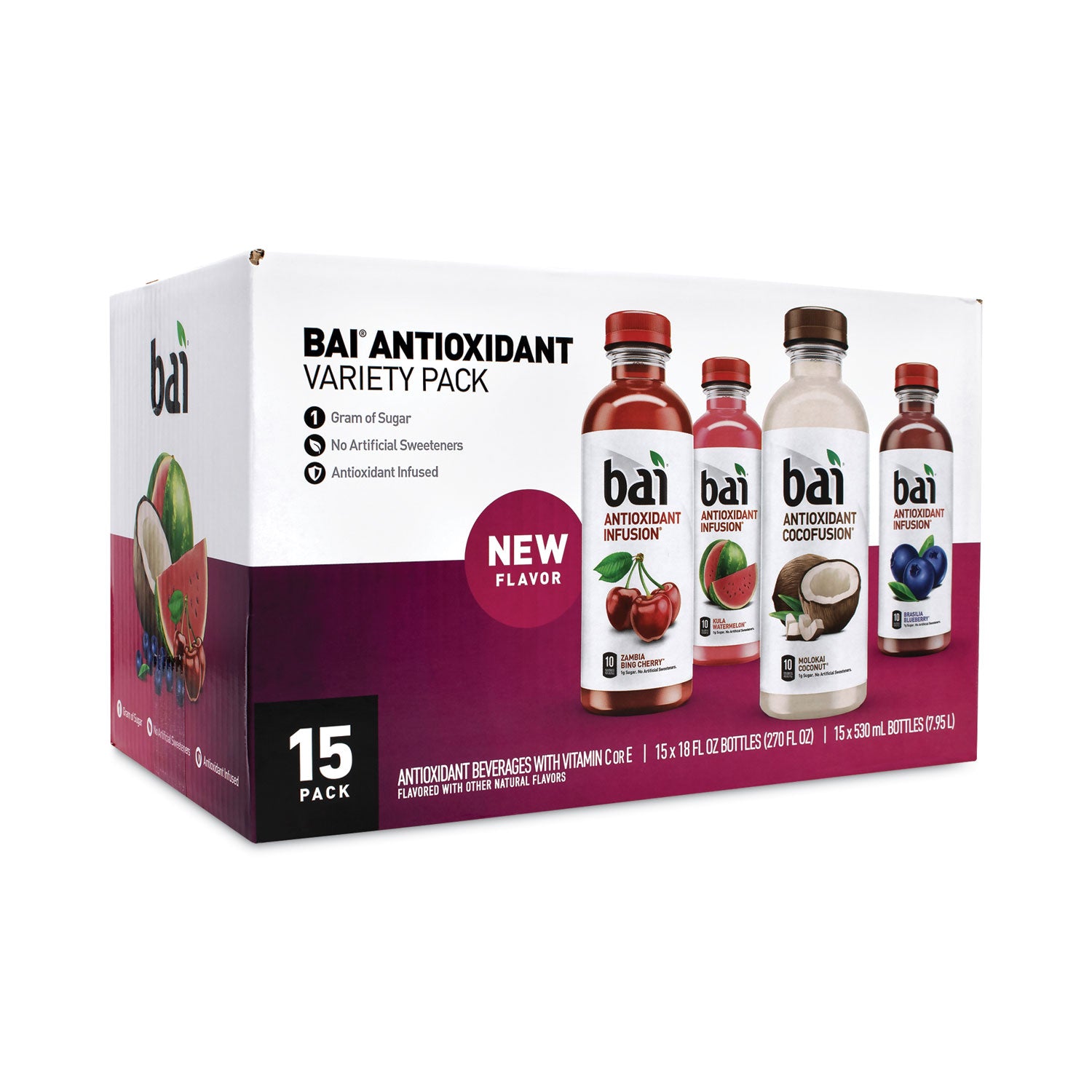 Antioxidant Infused Beverage, Variety Pack, 18 oz Bottle, 15/Carton