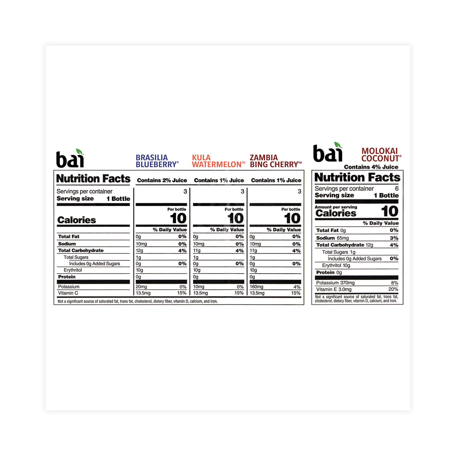 Bai Antioxidant Infused Beverage, Variety Pack, 18 oz Bottle, 15/Carton