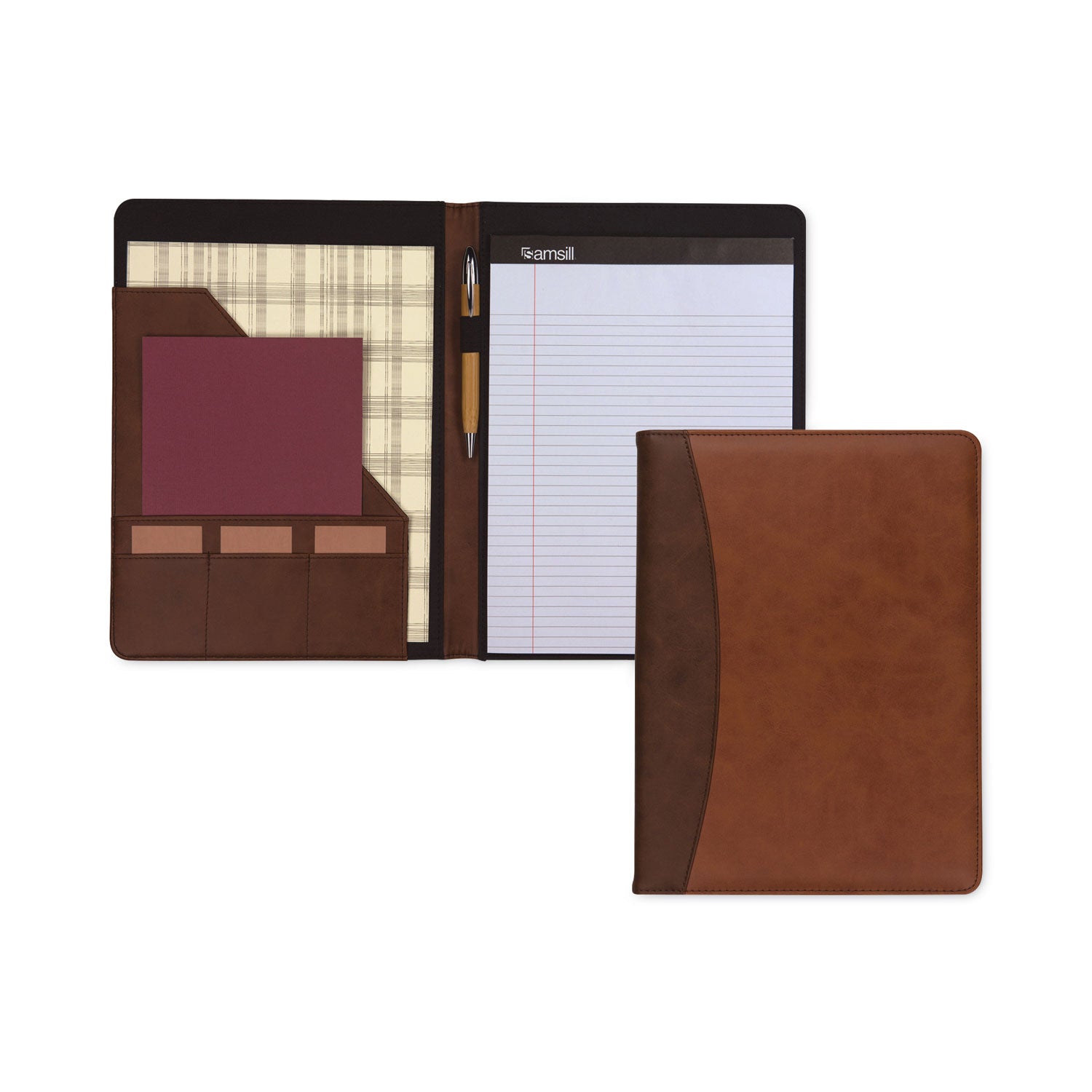 Samsill® Two-Tone Padfolio with Spine Accent, 10.6w x 14.25h, Polyurethane, Tan/Brown