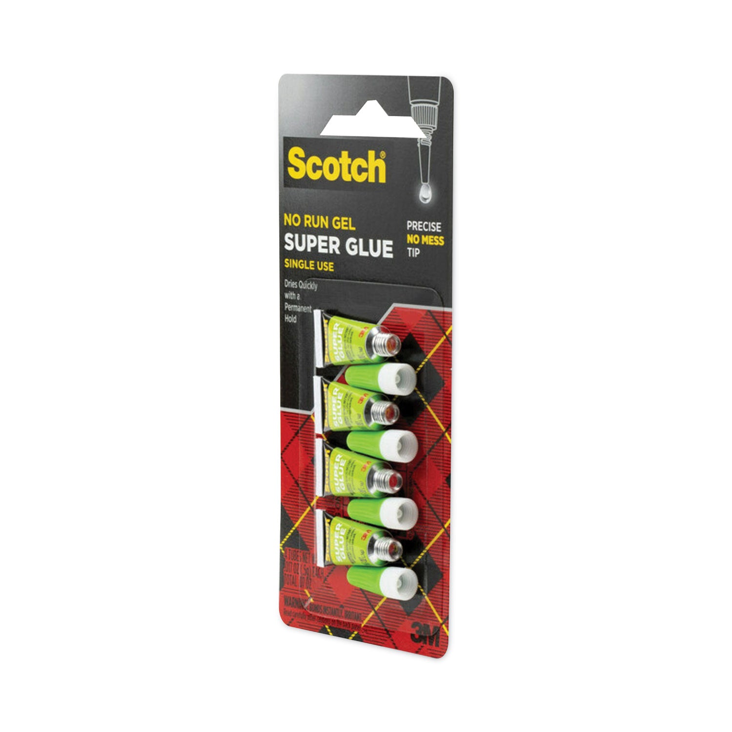 Scotch® Single Use Super Glue No-Run Gel, 0.02 Oz, Dries Clear, 4/pack