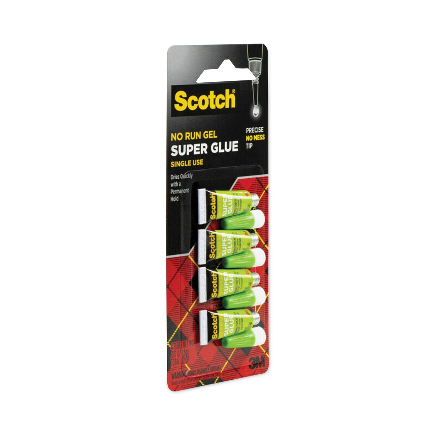 Scotch® Single Use Super Glue No-Run Gel, 0.02 Oz, Dries Clear, 4/pack