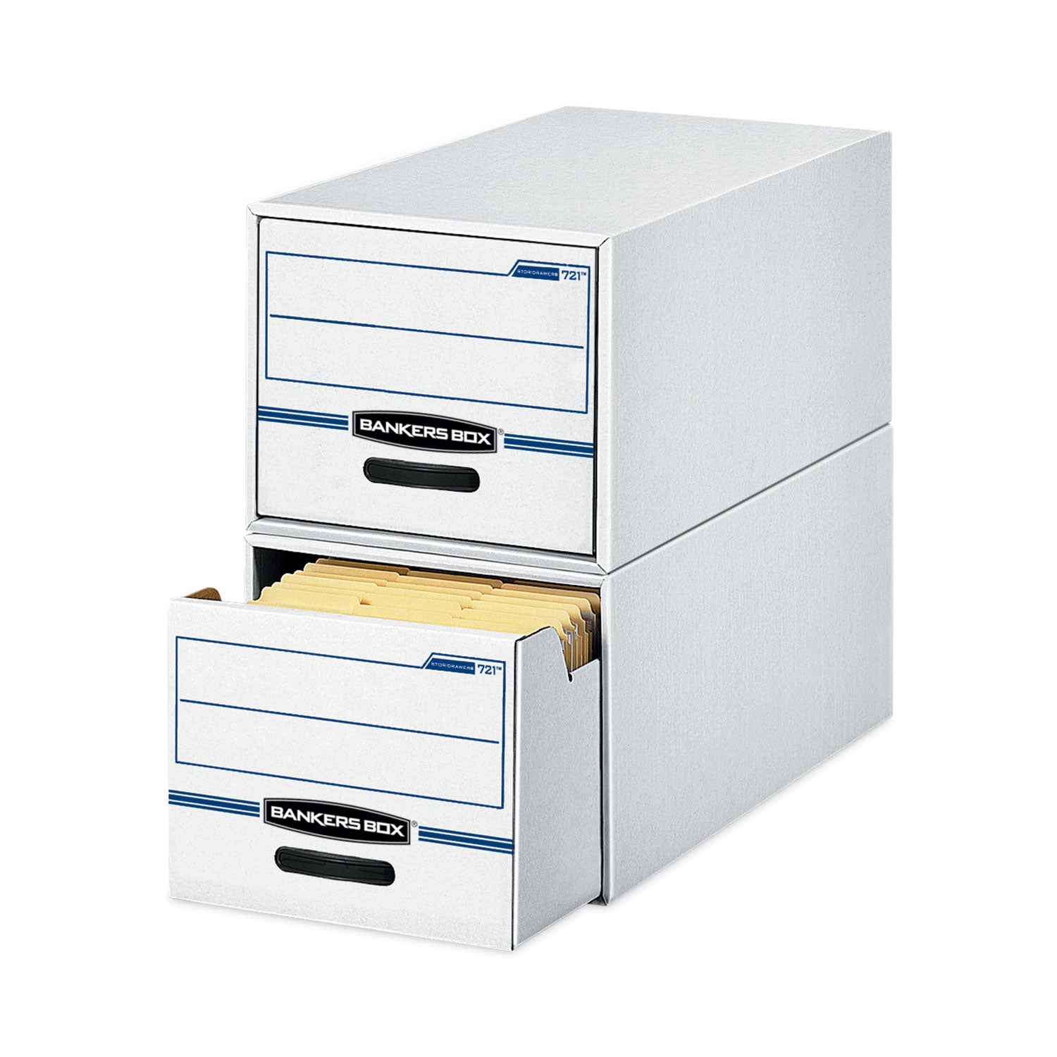 Bankers Box® STOR/DRAWER Basic Space-Savings Storage Drawers, Legal Files, 16.75" x 19.5" x 11.5", White/Blue, 6/Carton