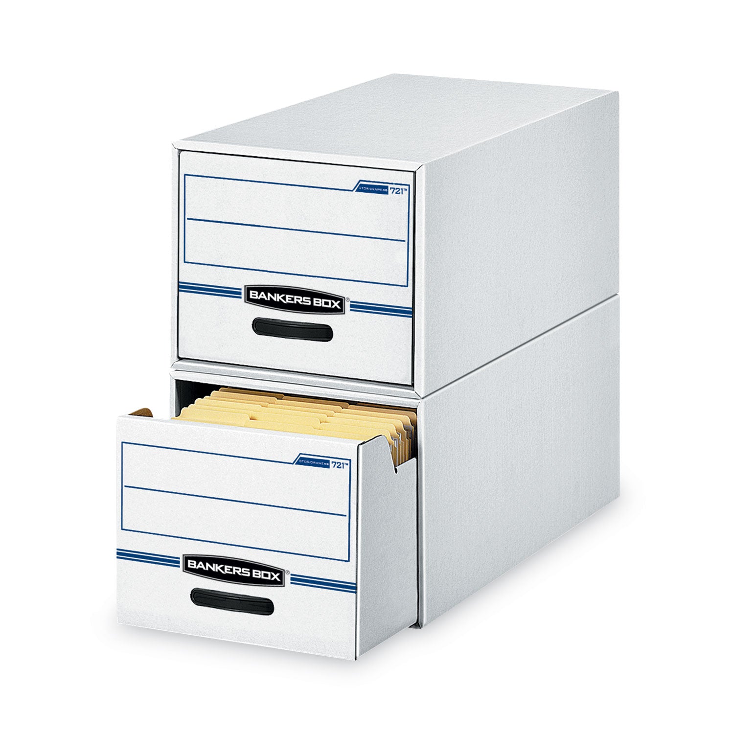 Bankers Box® STOR/DRAWER Basic Space-Savings Storage Drawers, Legal Files, 16.75 x 19.5 x 11.5, White/Blue