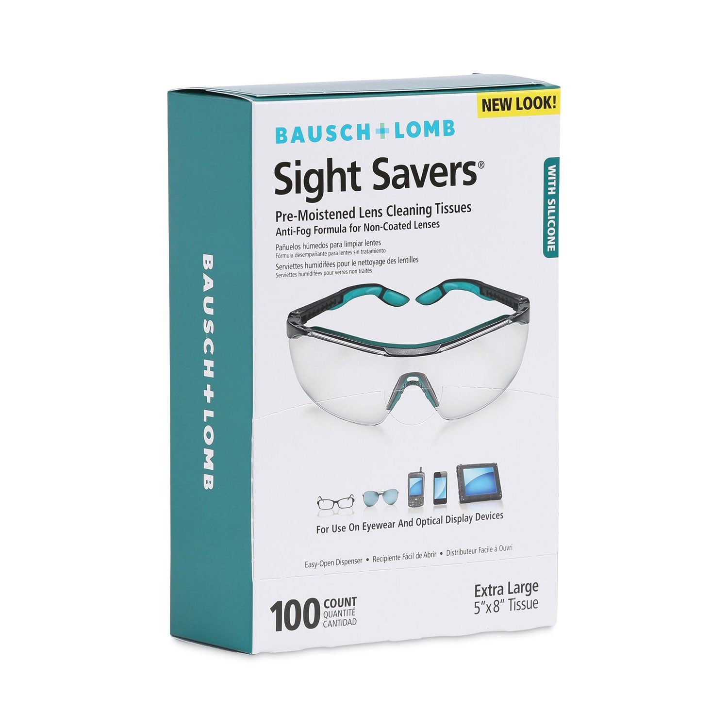 Bausch & Lomb Sight Savers Pre-Moistened Anti-Fog Tissues with Silicone, 8 x 5, 100/Box