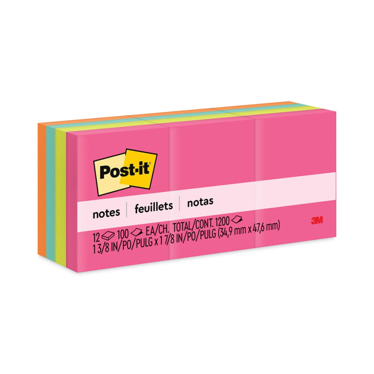 Original Pads in Poptimistic Collection Colors, 1.38" x 1.88", 100 Sheets/Pad, 12 Pads/Pack