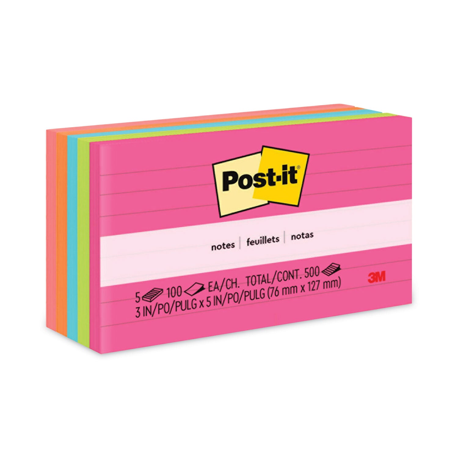 Original Pads in Poptimistic Collection Colors, Note Ruled, 3" x 5", 100 Sheets/Pad, 5 Pads/Pack