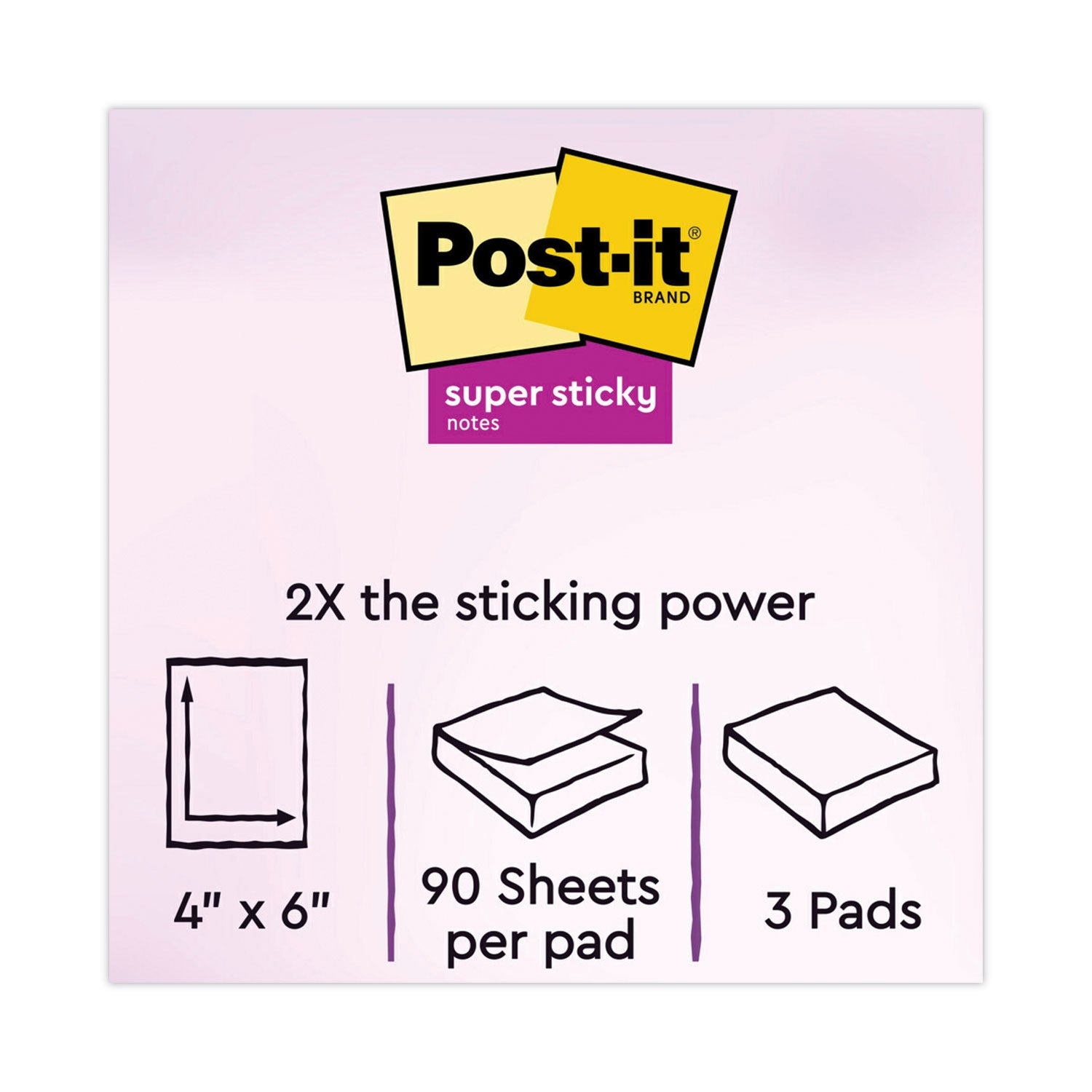 Post-it® Notes Super Sticky Pads in Energy Boost Collection Colors, Note Ruled, 4" x 6", 90 Sheets/Pad, 3 Pads/Pack