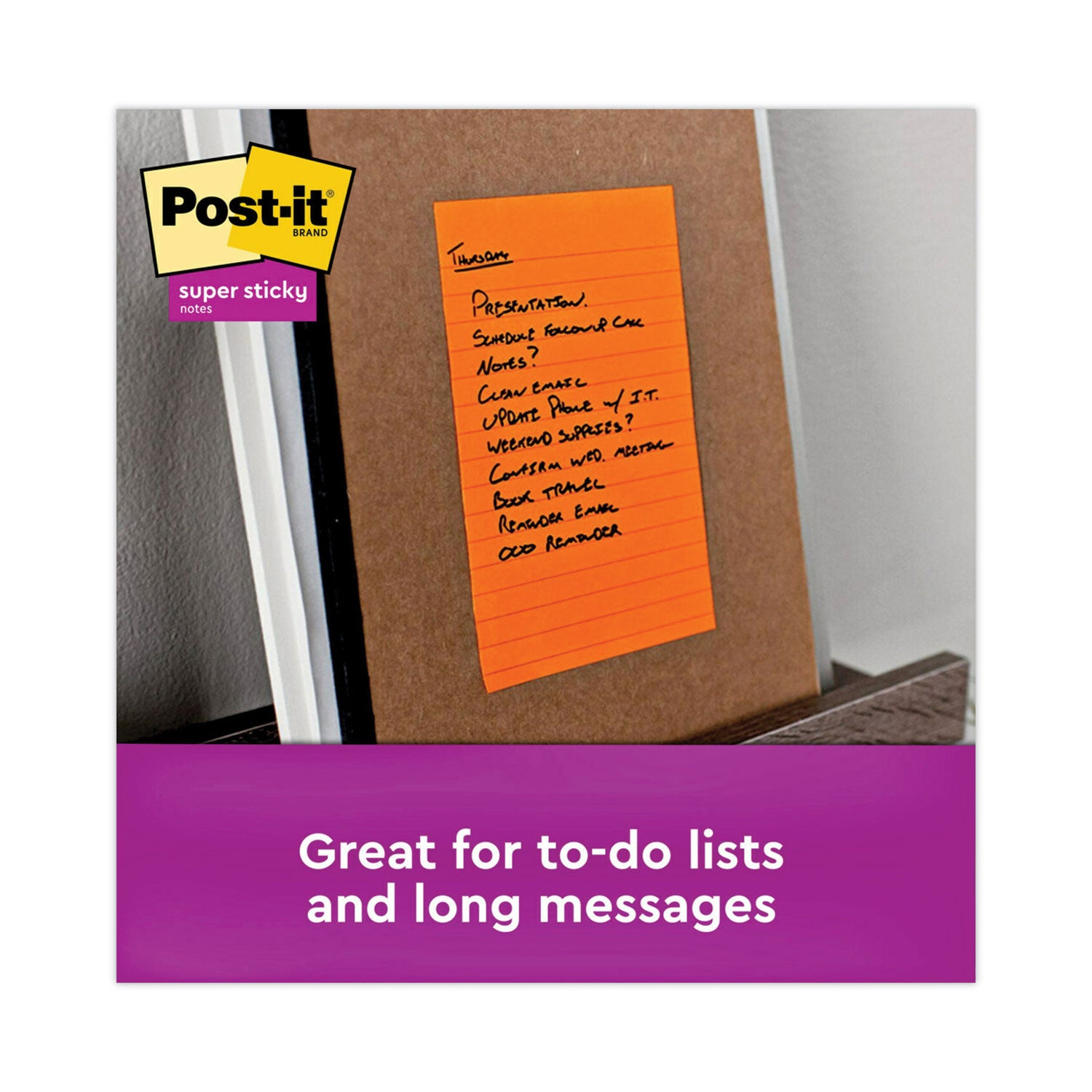 Post-it® Notes Super Sticky Pads in Energy Boost Collection Colors, Note Ruled, 4" x 6", 90 Sheets/Pad, 3 Pads/Pack