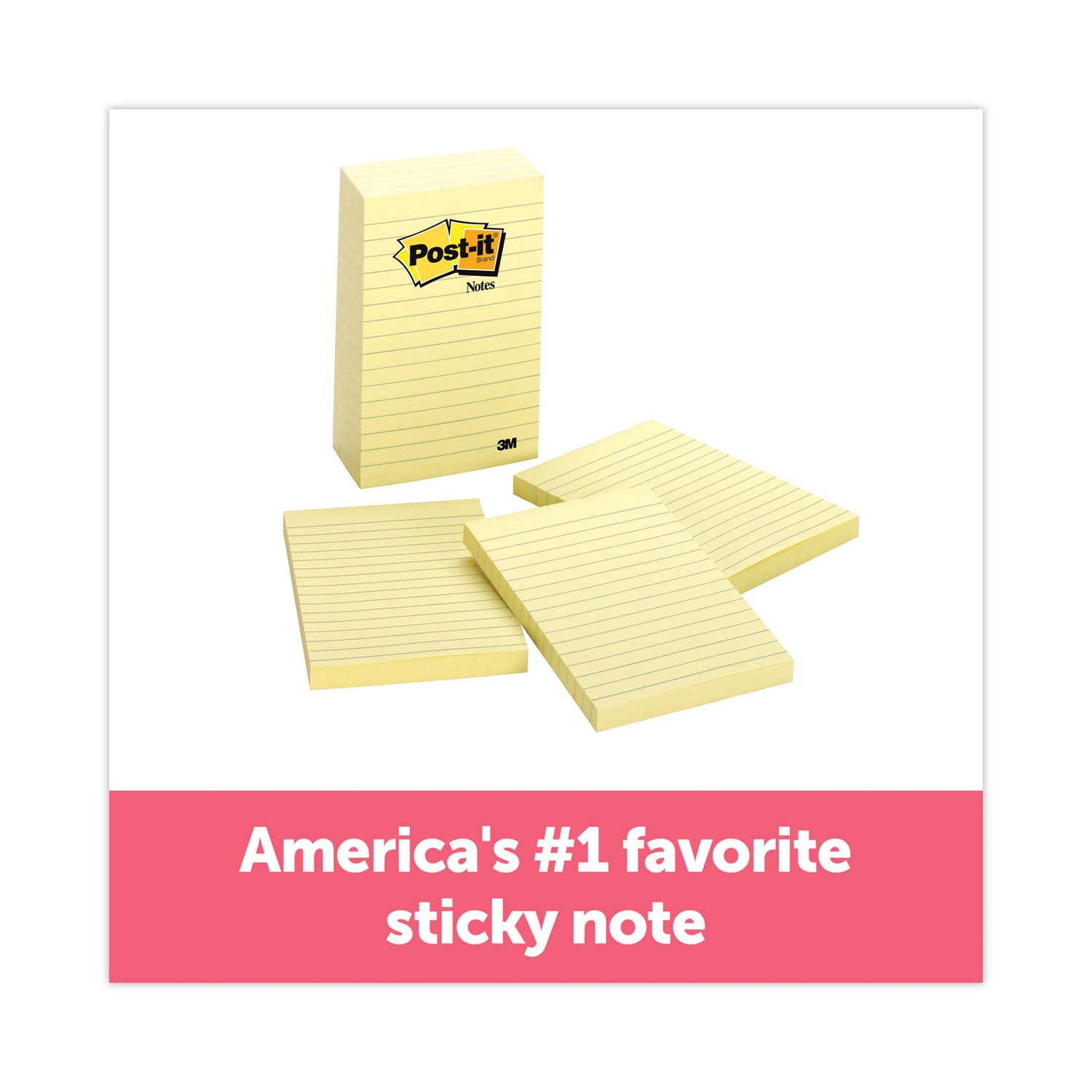 Post-it® Notes Original Pads in Canary Yellow, Note Ruled, 4" x 6", 100 Sheets/Pad, 5 Pads/Pack