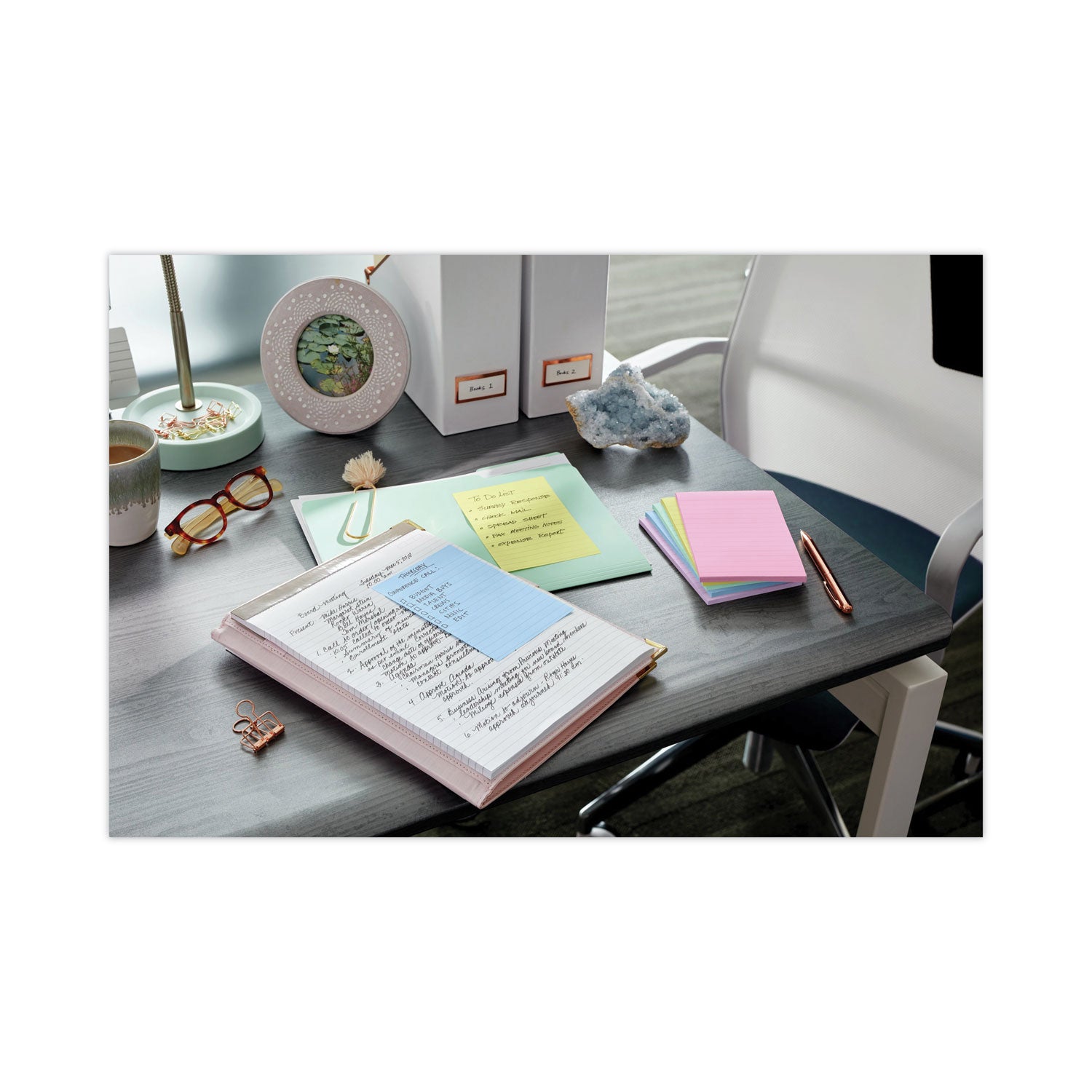 Post-it® Notes Original Pads in Beachside Cafe Collection Colors, Note Ruled, 4" x 6", 100 Sheets/Pad, 5 Pads/Pack