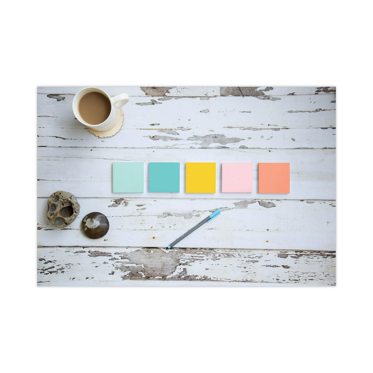 Post-it® Notes Original Pads in Beachside Cafe Collection Colors, Note Ruled, 4" x 6", 100 Sheets/Pad, 5 Pads/Pack