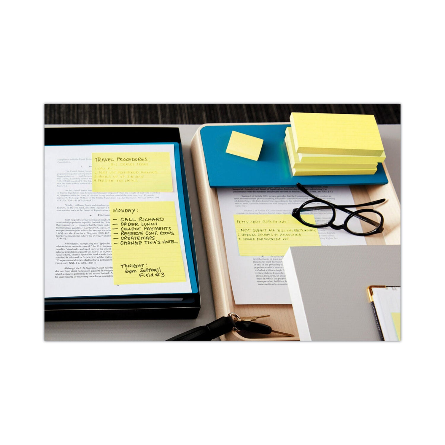 Post-it® Notes Original Pads in Beachside Cafe Collection Colors, Note Ruled, 4" x 6", 100 Sheets/Pad, 5 Pads/Pack