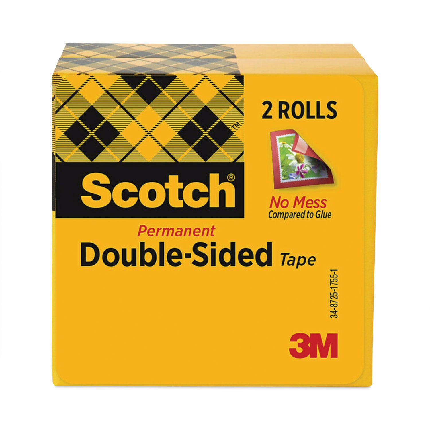 Scotch® Double-Sided Tape, 1" Core, 0.5" x 75 ft, Clear, 2/Pack