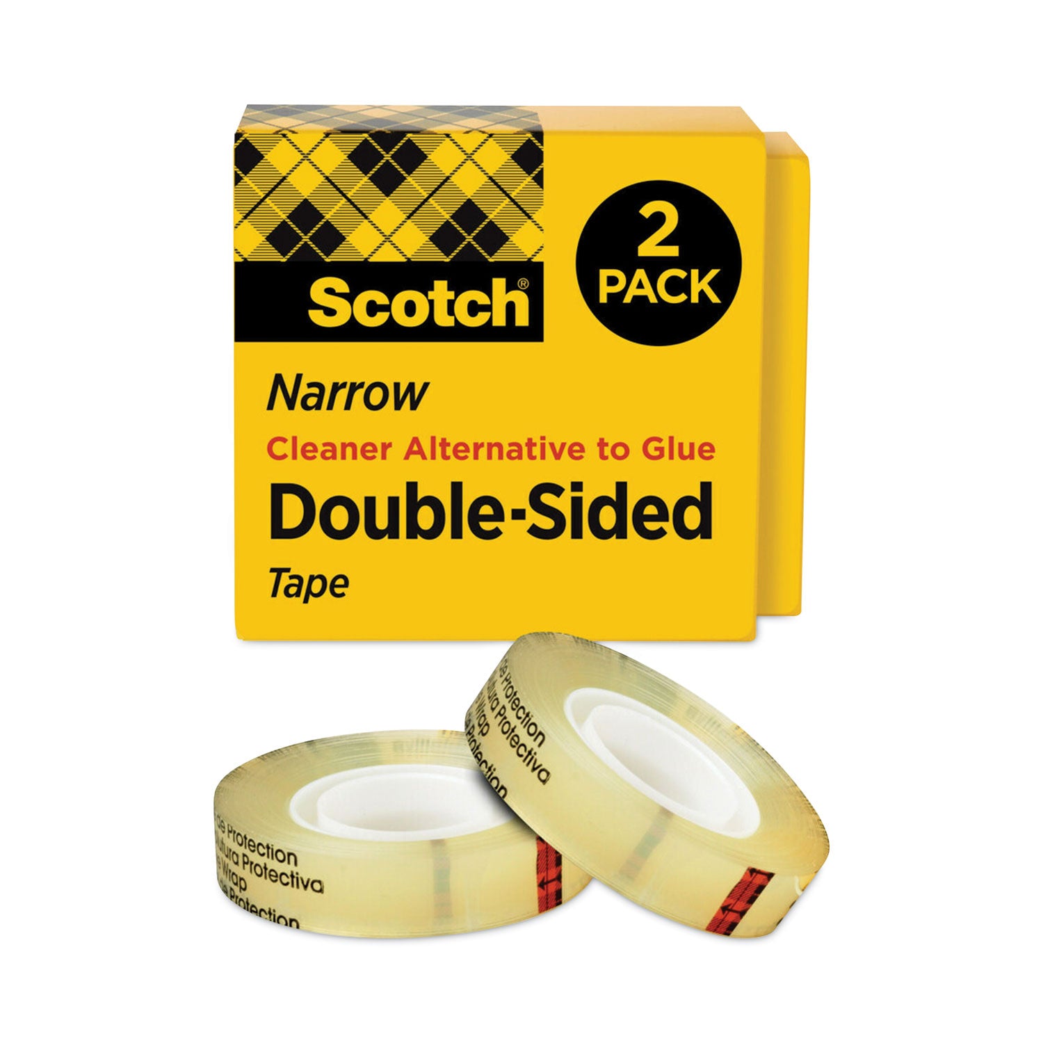 Double-Sided Tape, 1" Core, 0.5" x 75 ft, Clear, 2/Pack