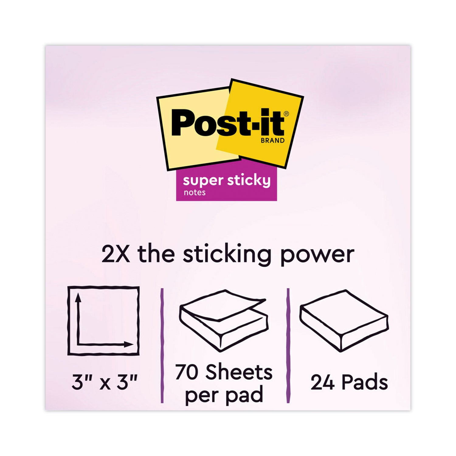 Post-it® Notes Super Sticky Pads in Playful Primary Collection Colors, Cabinet Pack, 3" x 3", 70 Sheets/Pad, 24 Pads/Pack