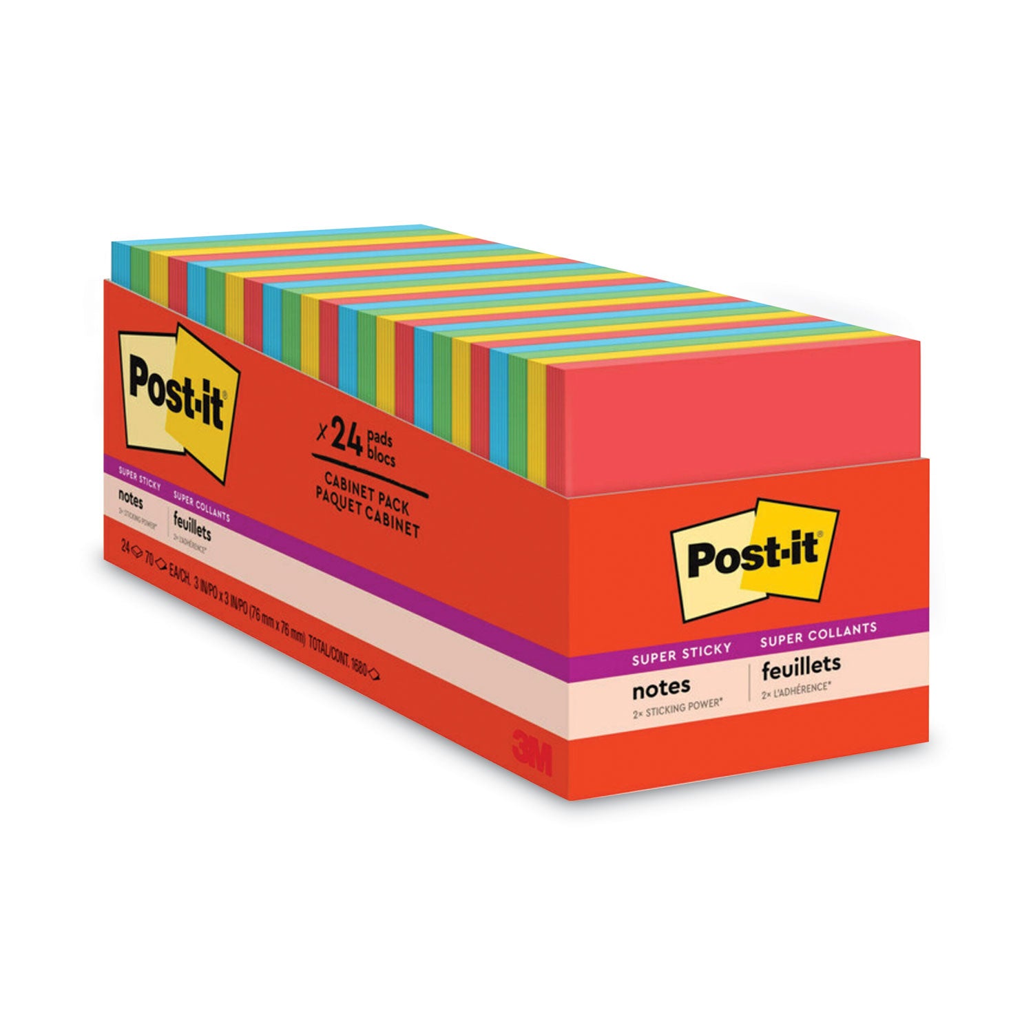 Pads in Playful Primary Collection Colors, Cabinet Pack, 3" x 3", 70 Sheets/Pad, 24 Pads/Pack