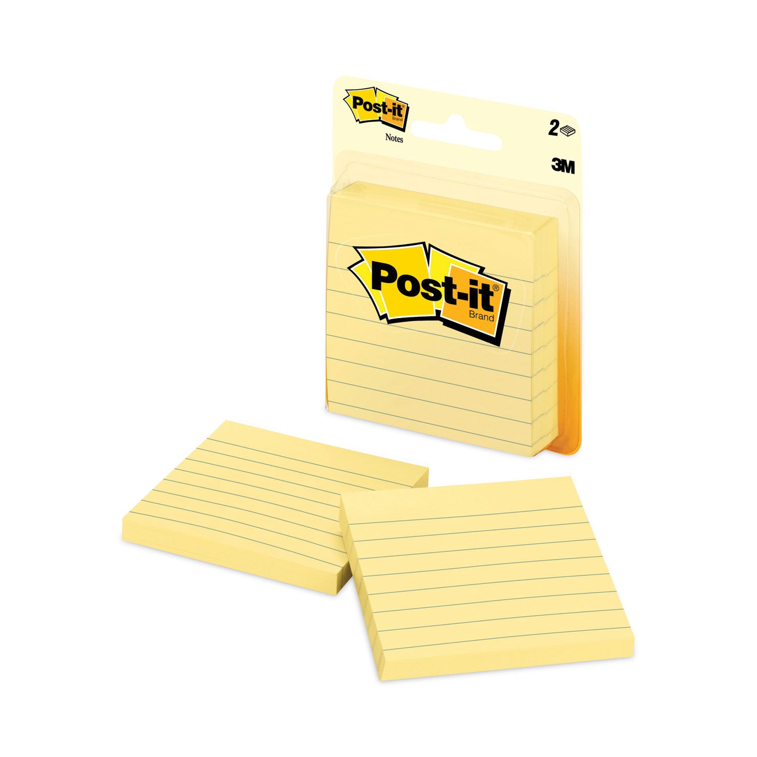 Post-it® Notes Original Pads in Canary Yellow, Note Ruled, 3" x 3", 100 Sheets/Pad, 2 Pads/Pack