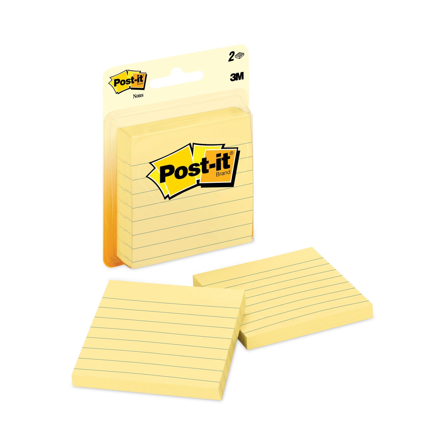 Post-it® Notes Original Pads in Canary Yellow, Note Ruled, 3" x 3", 100 Sheets/Pad, 2 Pads/Pack