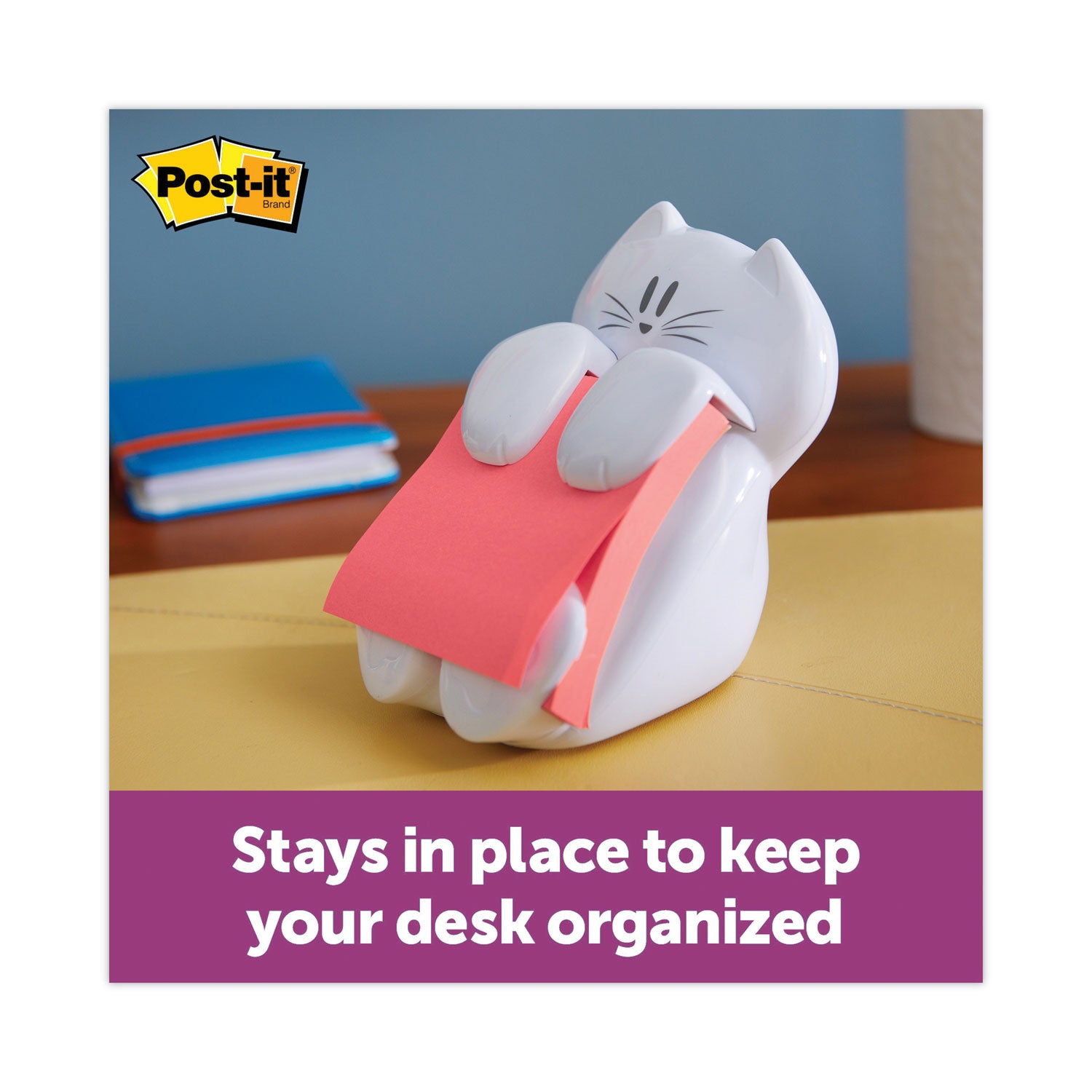 Post-it® Pop-up Notes Super Sticky Cat Notes Dispenser, For 3 x 3 Pads, White, Includes (1) Rio de Janeiro Super Sticky Pop-up Pad