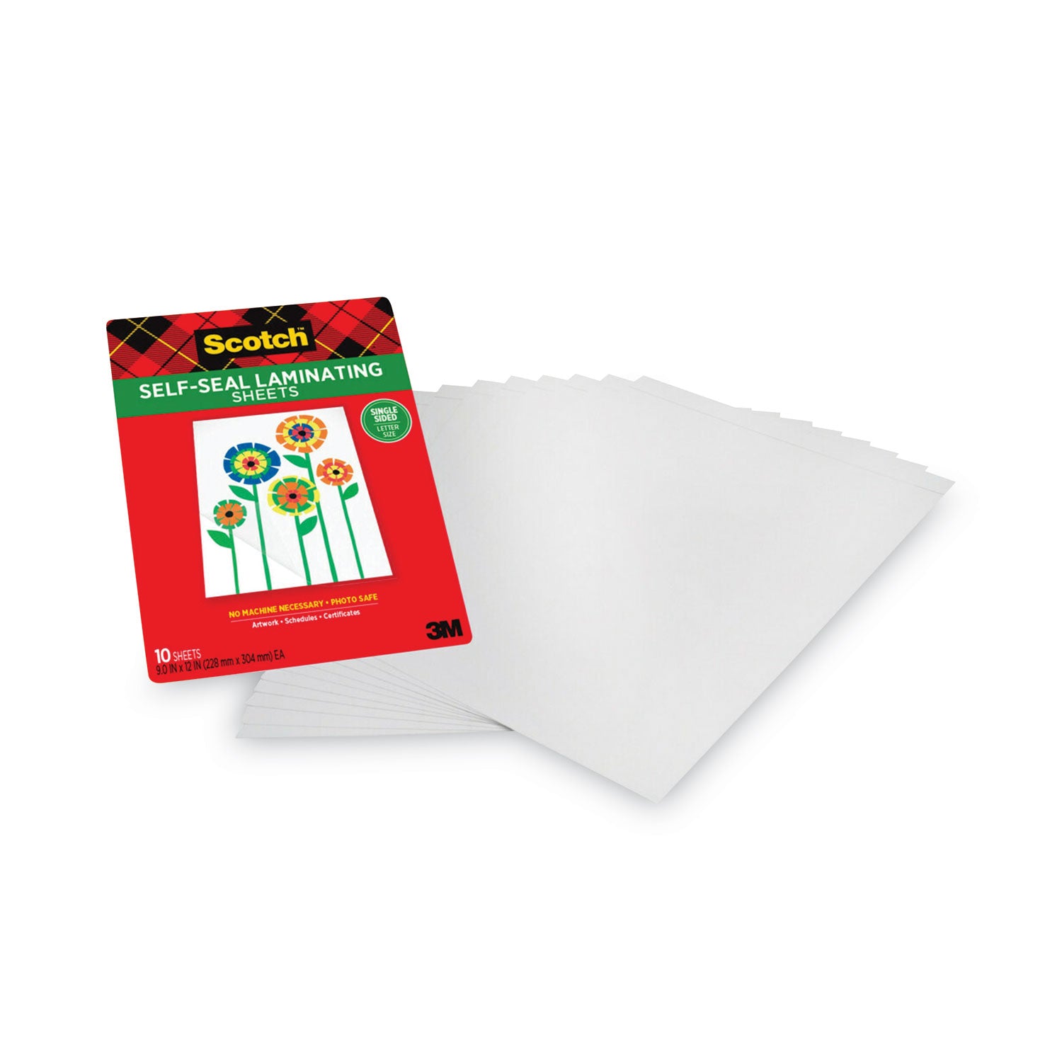 Scotch™ Self-Sealing Laminating Sheets, 6 mil, 9.06" x 11.63", Gloss Clear, 10/Pack