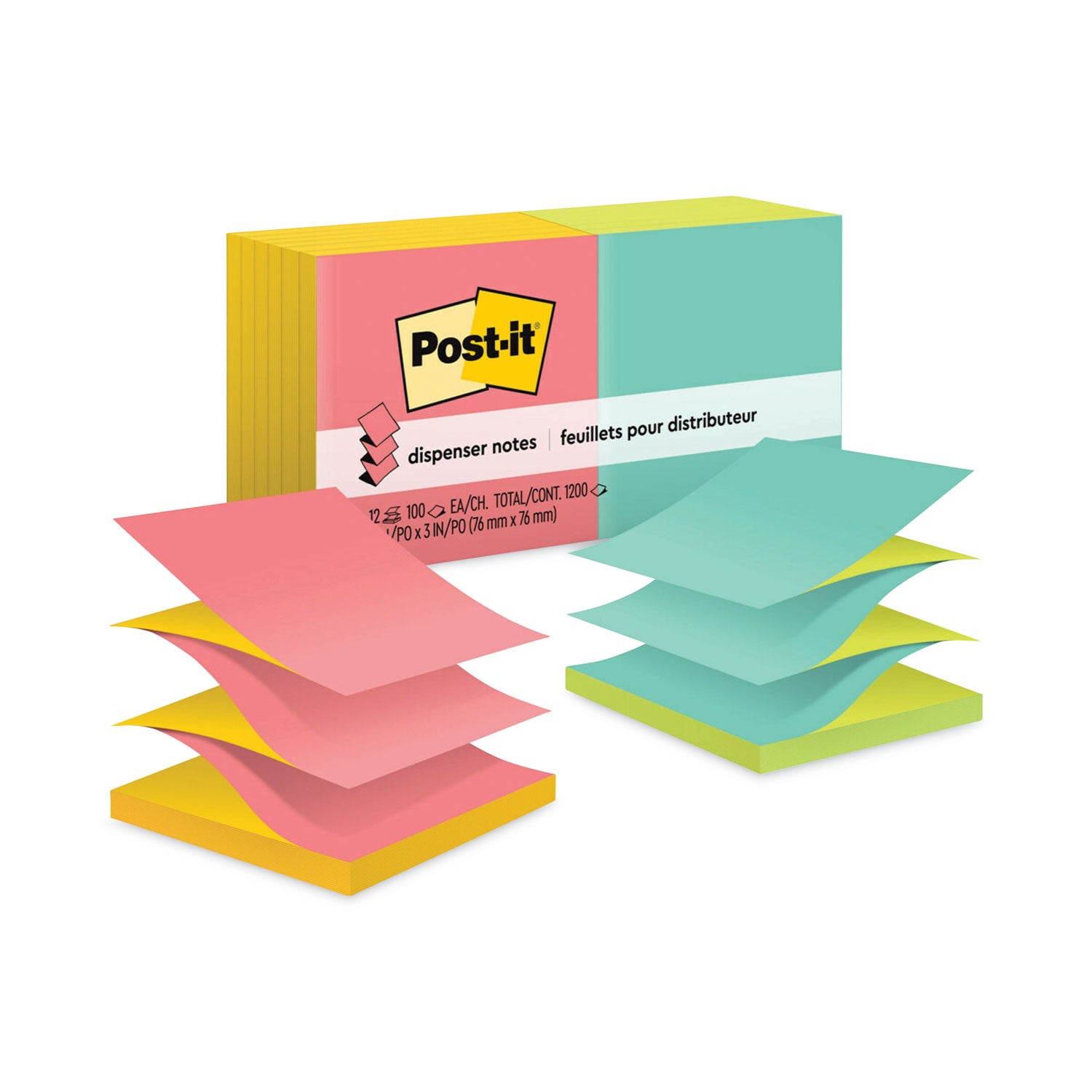 Original Pop-up Refill, Poptimistic Collection Alternating-Color Value Pack, 3" x 3", 100 Sheets/Pad, 12 Pads/Pack