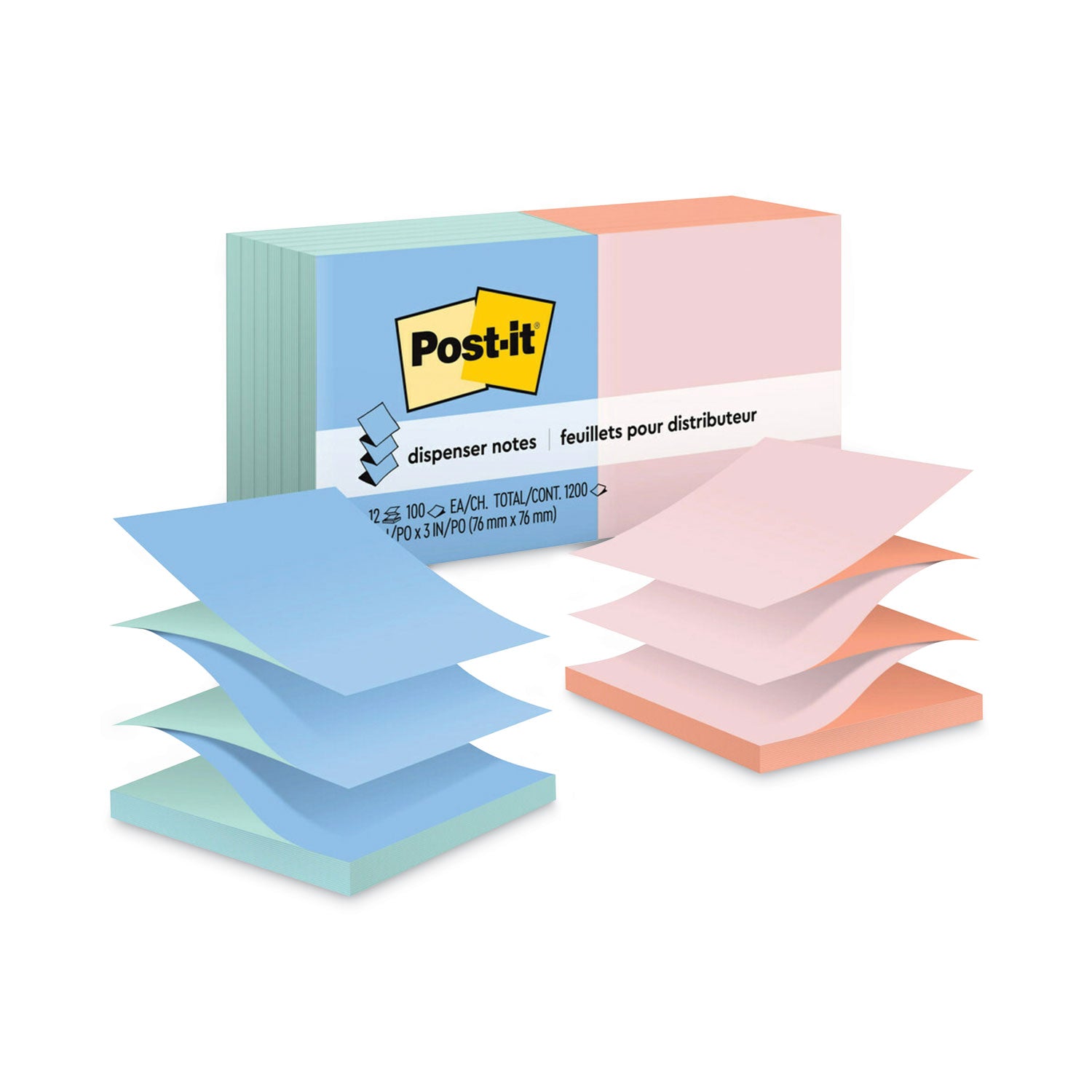 Original Pop-up Refill, Beachside Cafe Collection Alternating-Color Value Pack, 3" x 3", 100 Sheets/Pad, 12 Pads/Pack