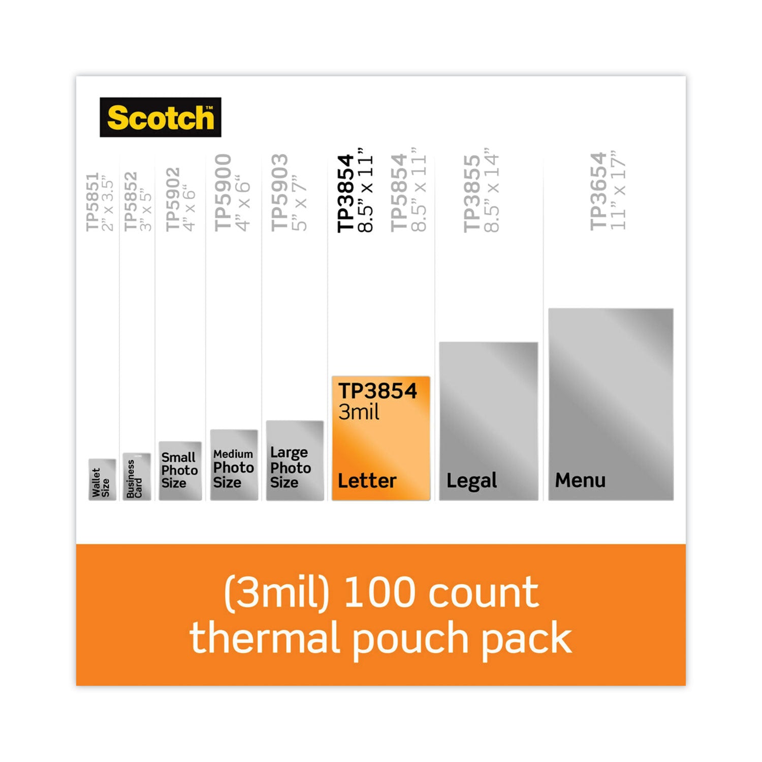 Scotch™ Laminating Pouches, 3 mil, 9" x 11.5", Gloss Clear, 100/Pack