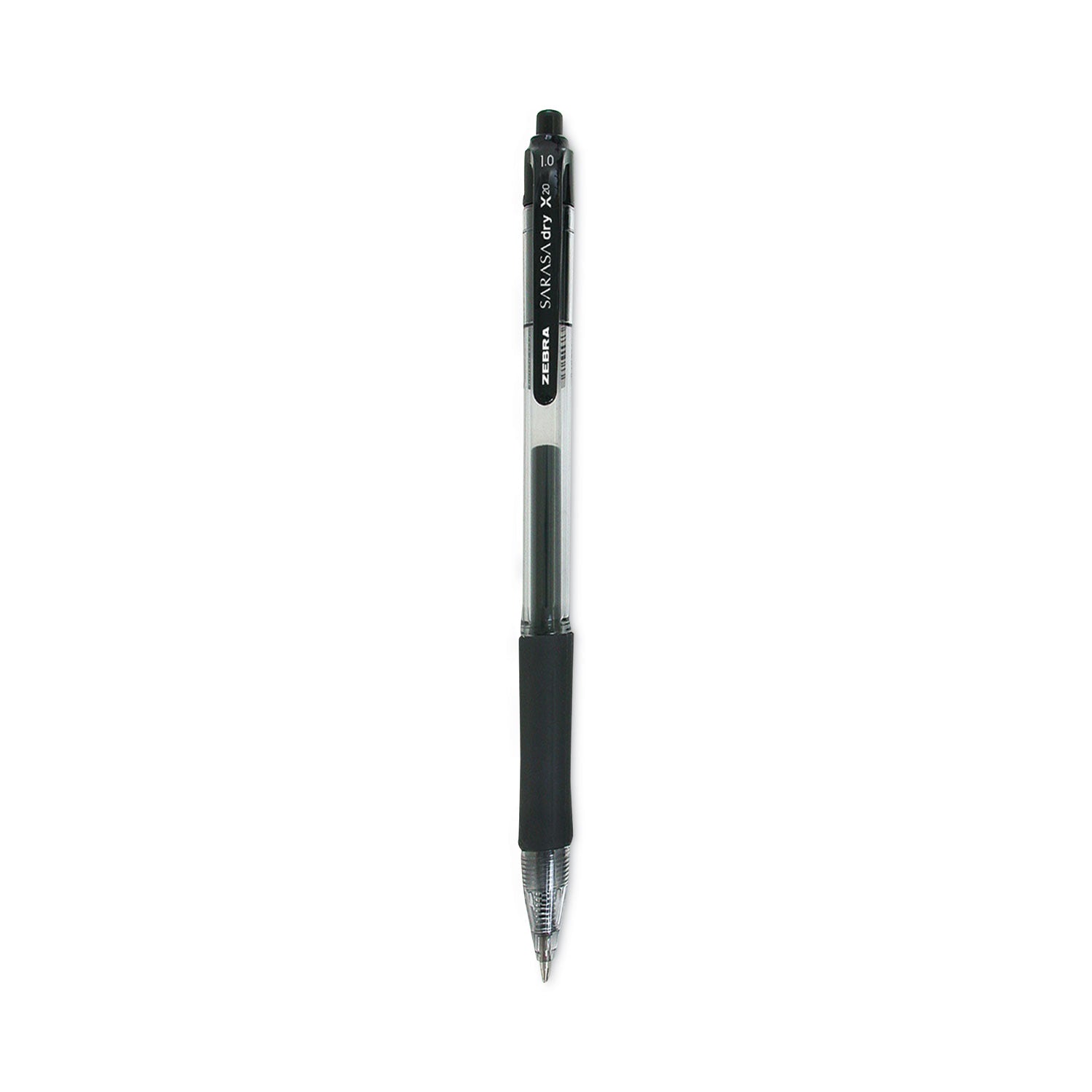 Sarasa Dry Gel X20 Gel Pen, Retractable, Bold 1 mm, Black Ink, Clear/Black Barrel, 12/Pack