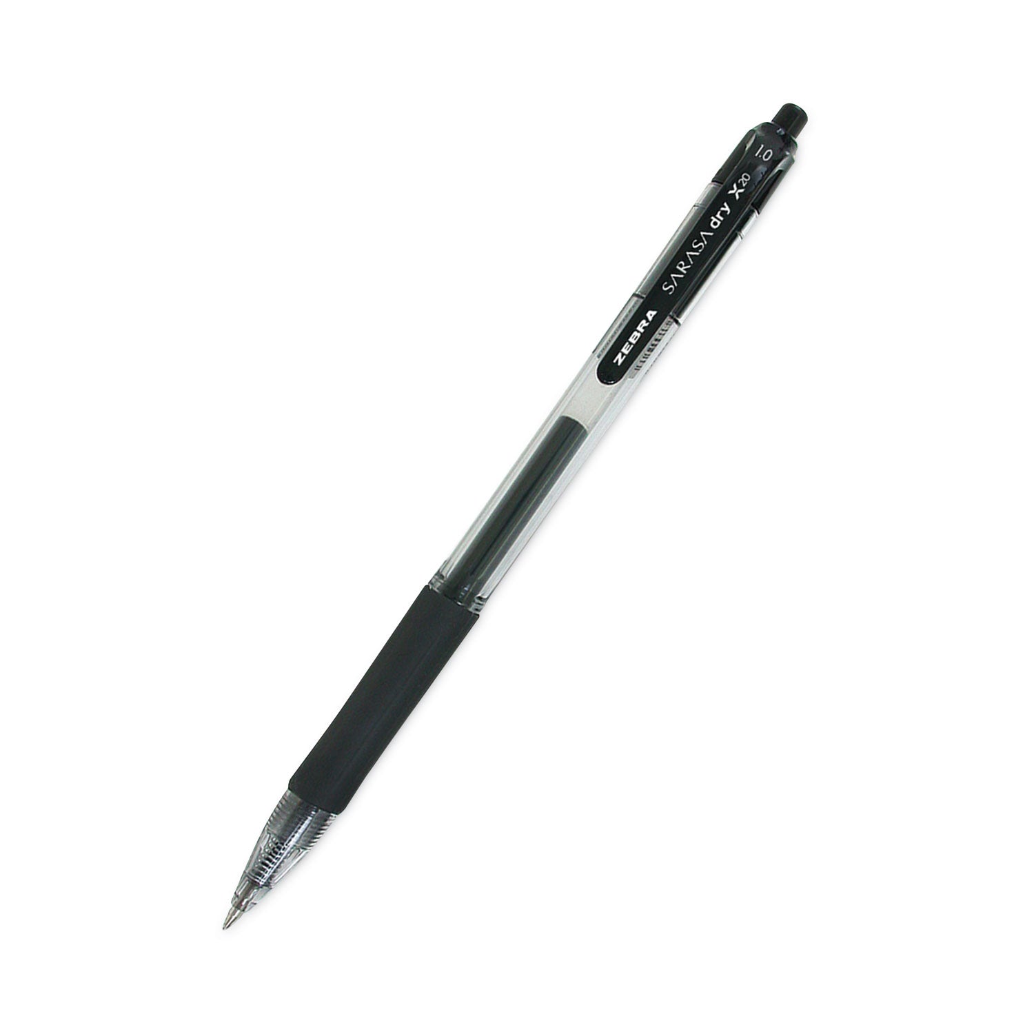 Zebra® Sarasa Dry Gel X20 Gel Pen, Retractable, Bold 1 mm, Black Ink, Clear/Black Barrel, 12/Pack