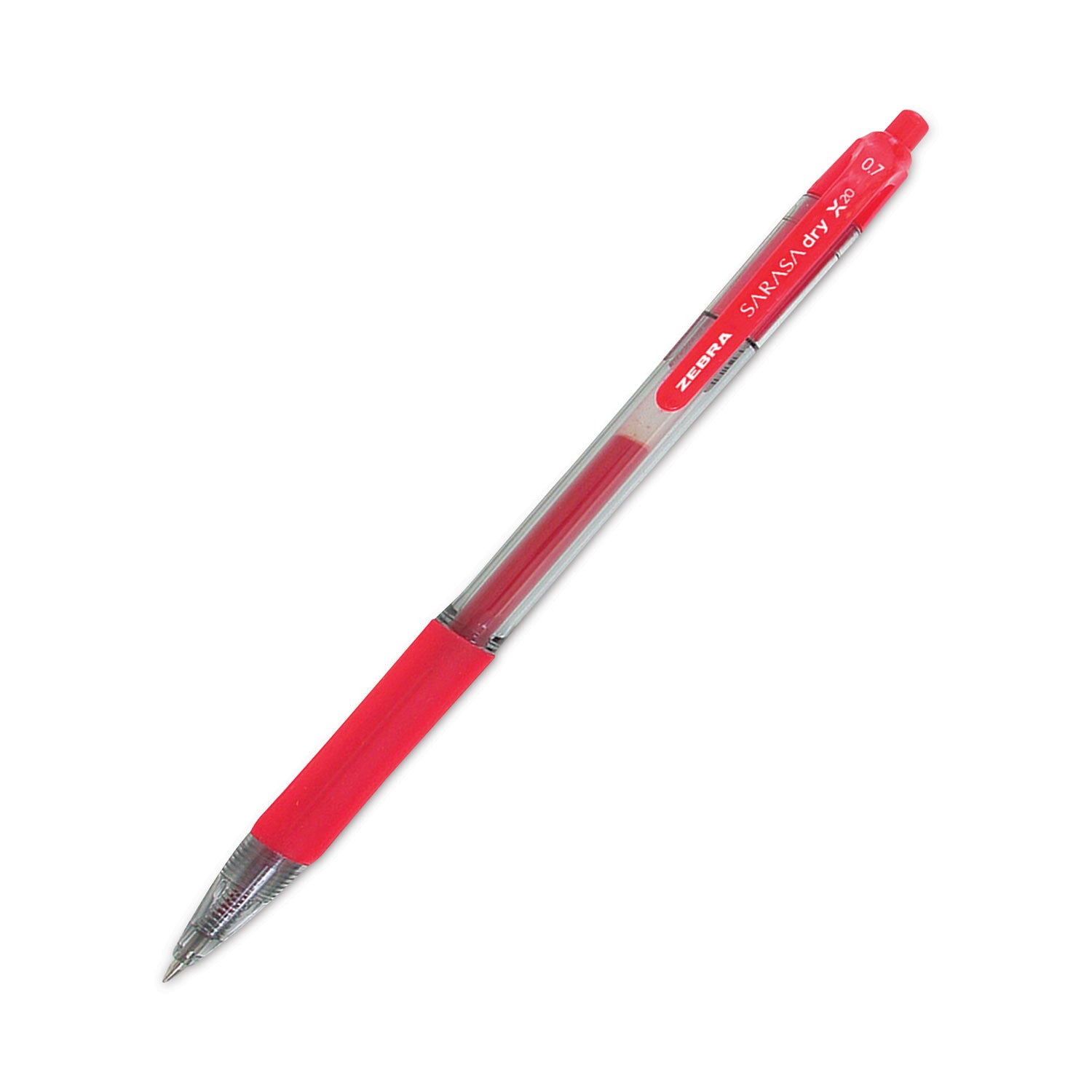 Zebra® Sarasa Dry Gel X20 Gel Pen, Retractable, Medium 0.7 mm, Red Ink, Clear/Red Barrel, 12/Pack