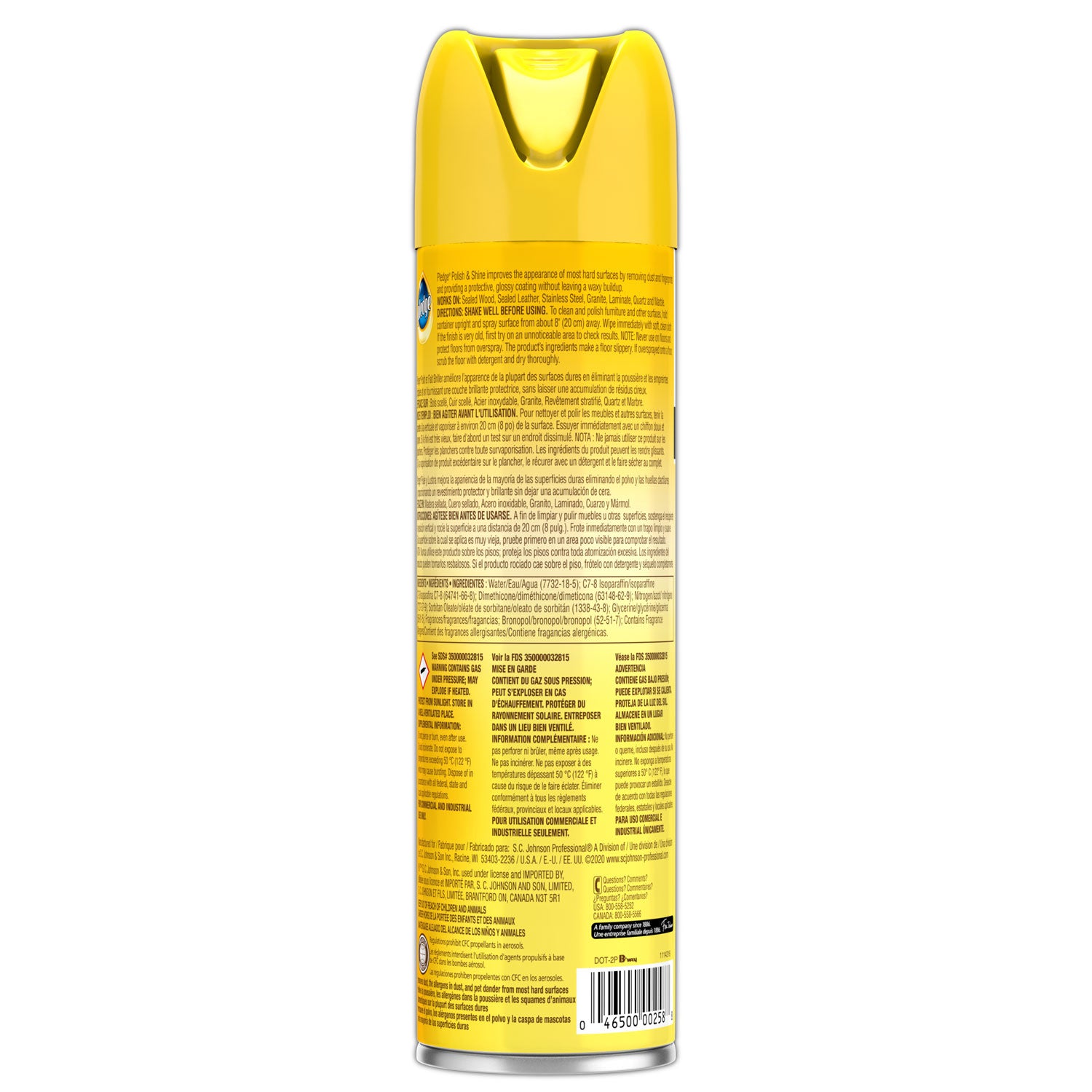 Pledge® Furniture Polish, Lemon, 14.2 oz Aerosol Spray, 6/Carton