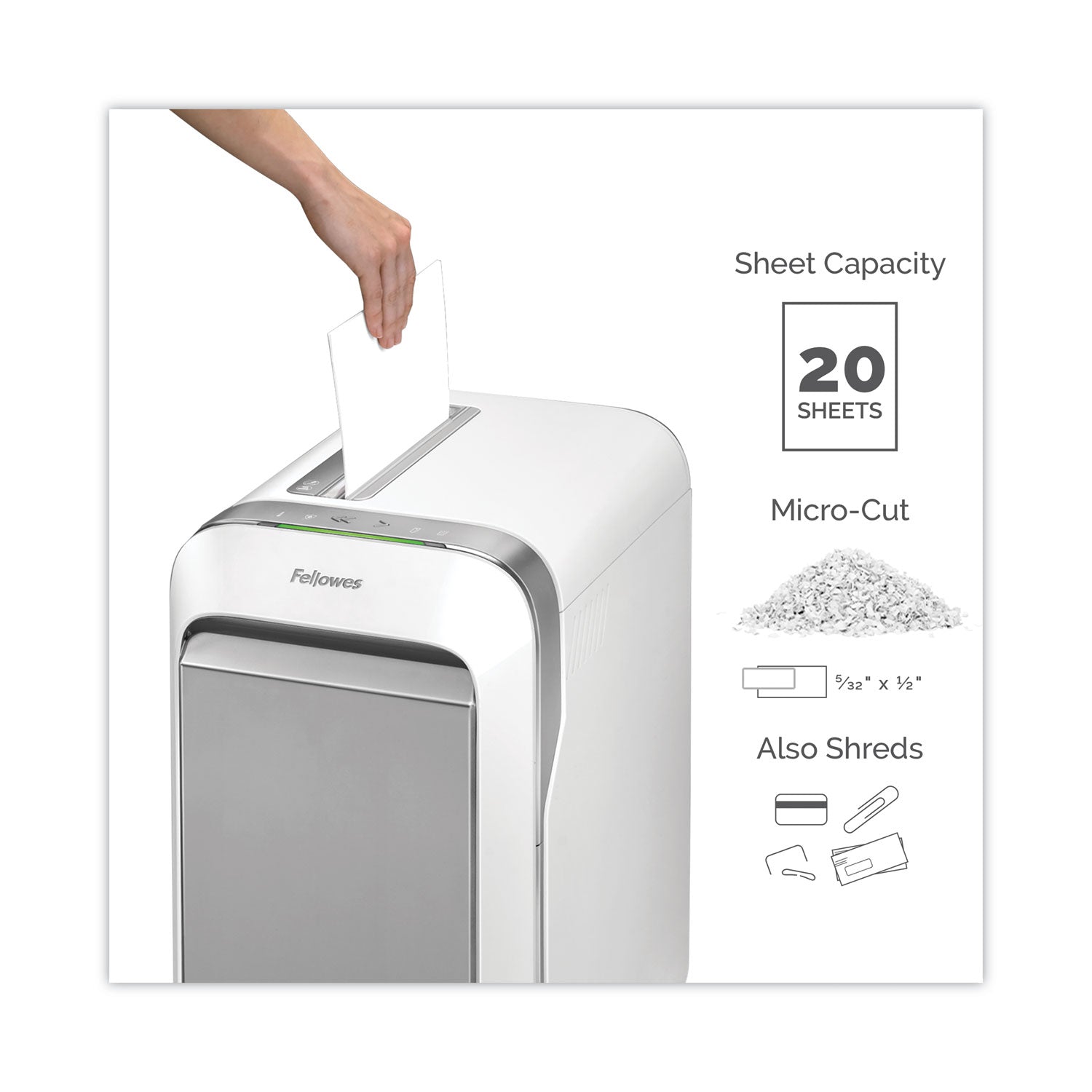 Fellowes® Powershred LX220 Micro-Cut Shredder, 20 Manual Sheet Capacity, White