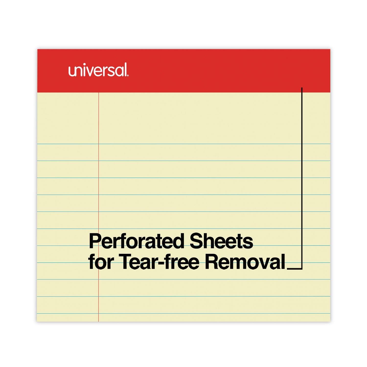 Universal® Perforated Ruled Writing Pads, Wide/Legal Rule, Red Headband, 50 Canary-Yellow 8.5 x 11.75 Sheets, Dozen