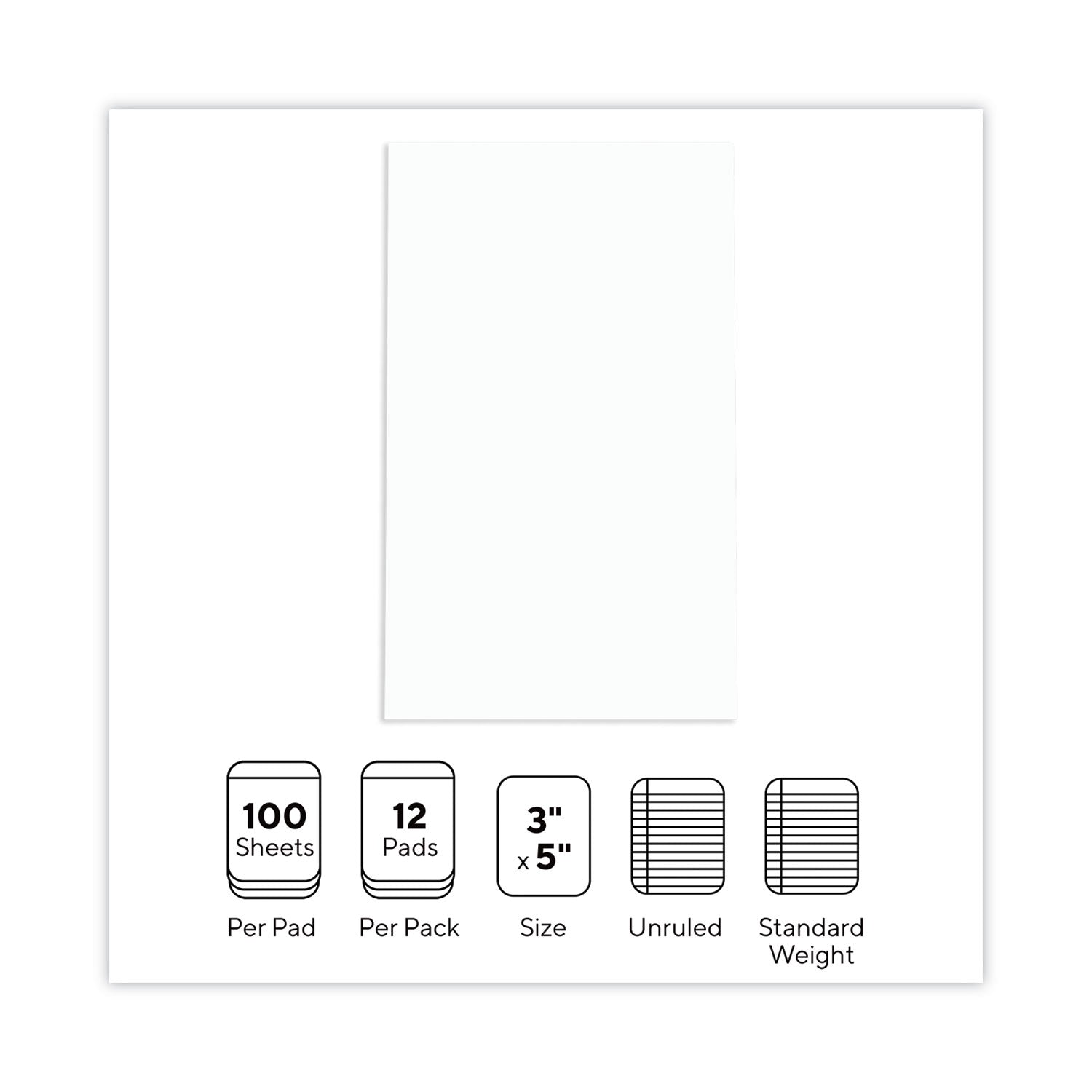 Universal® Scratch Pads, Unruled, 3 x 5, White, 100 Sheets, 12/Pack