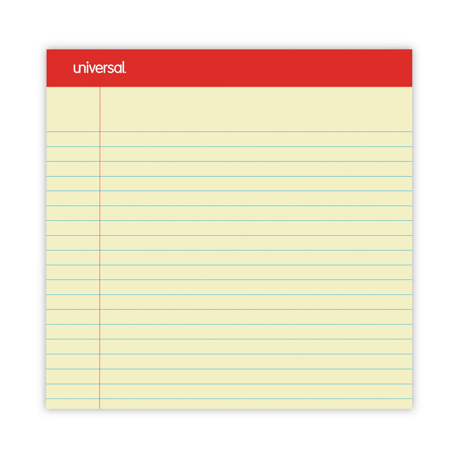 Universal® Perforated Ruled Writing Pads, Wide/Legal Rule, Red Headband, 50 Canary-Yellow 8.5 x 14 Sheets, Dozen