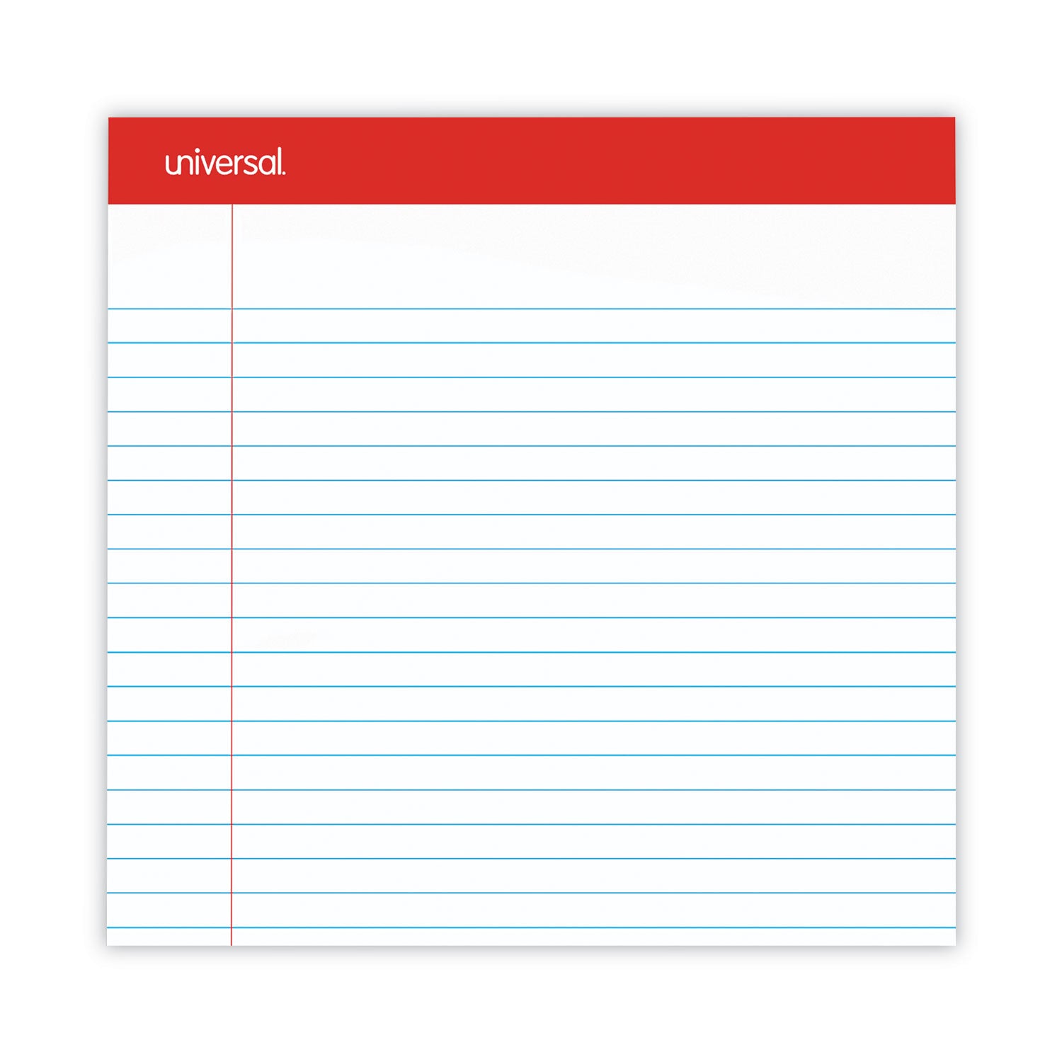 Universal® Perforated Ruled Writing Pads, Wide/Legal Rule, Red Headband, 50 White 8.5 x 14 Sheets, Dozen